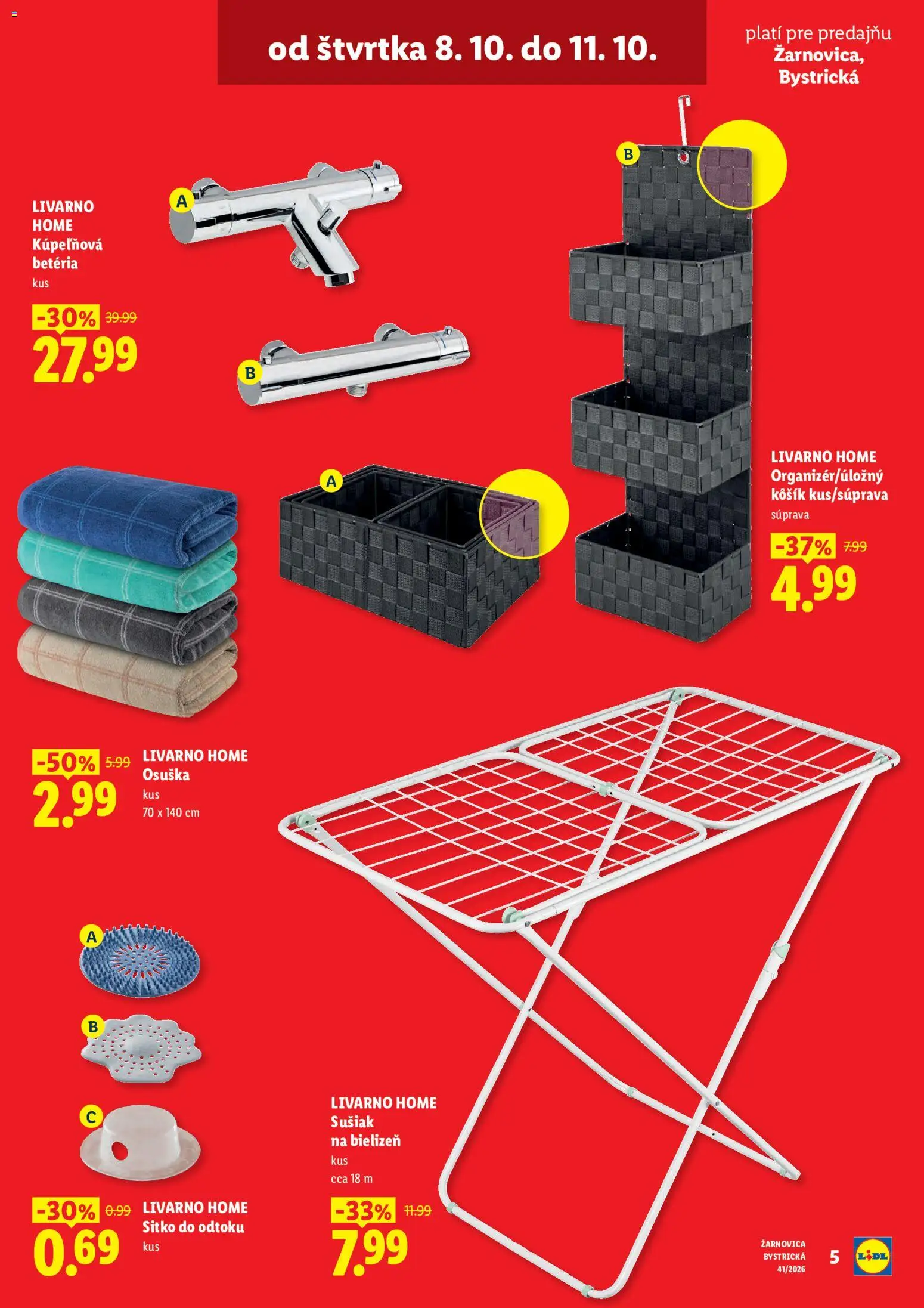 Nové Lidl akcie – leták je platný od 08.10.2026 | Strana: 5 | Produkty: Batéria, Osuška