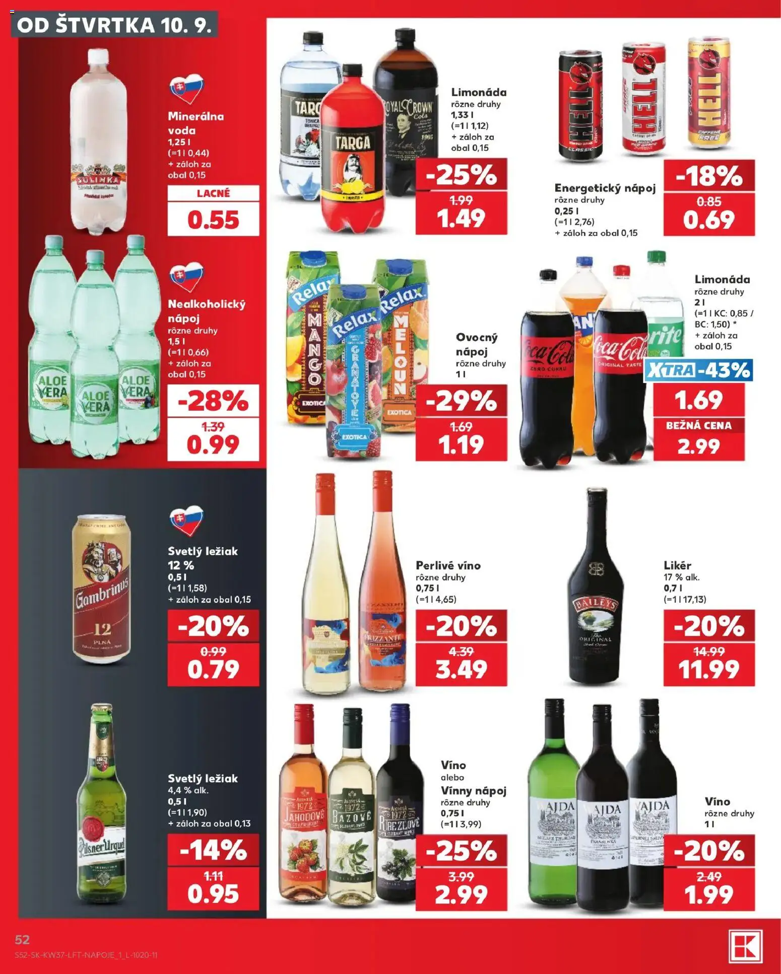 Nové Kaufland akcie – leták je platný od 10.09.2026 | Strana: 52 | Produkty: Víno, Caro, Voda, Baileys