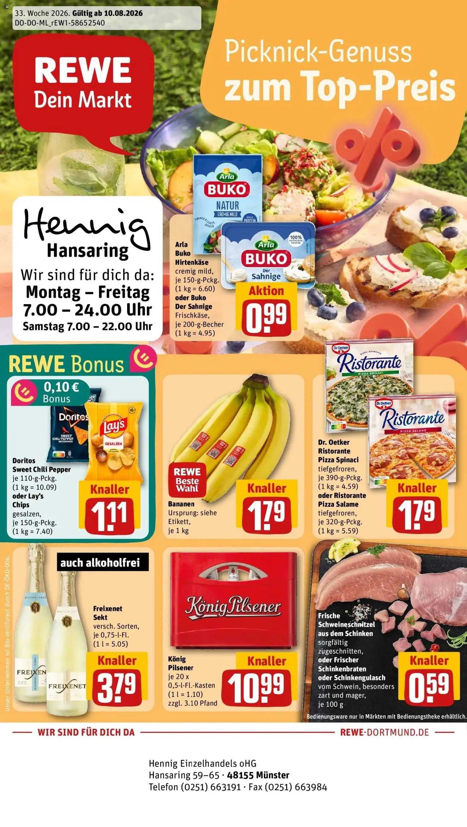 REWE Prospekt ab 10.08.2026 zum Blättern » Angebote | Seite: 1 | Produkte: Ristorante, Freixenet, Pizza, Telefon