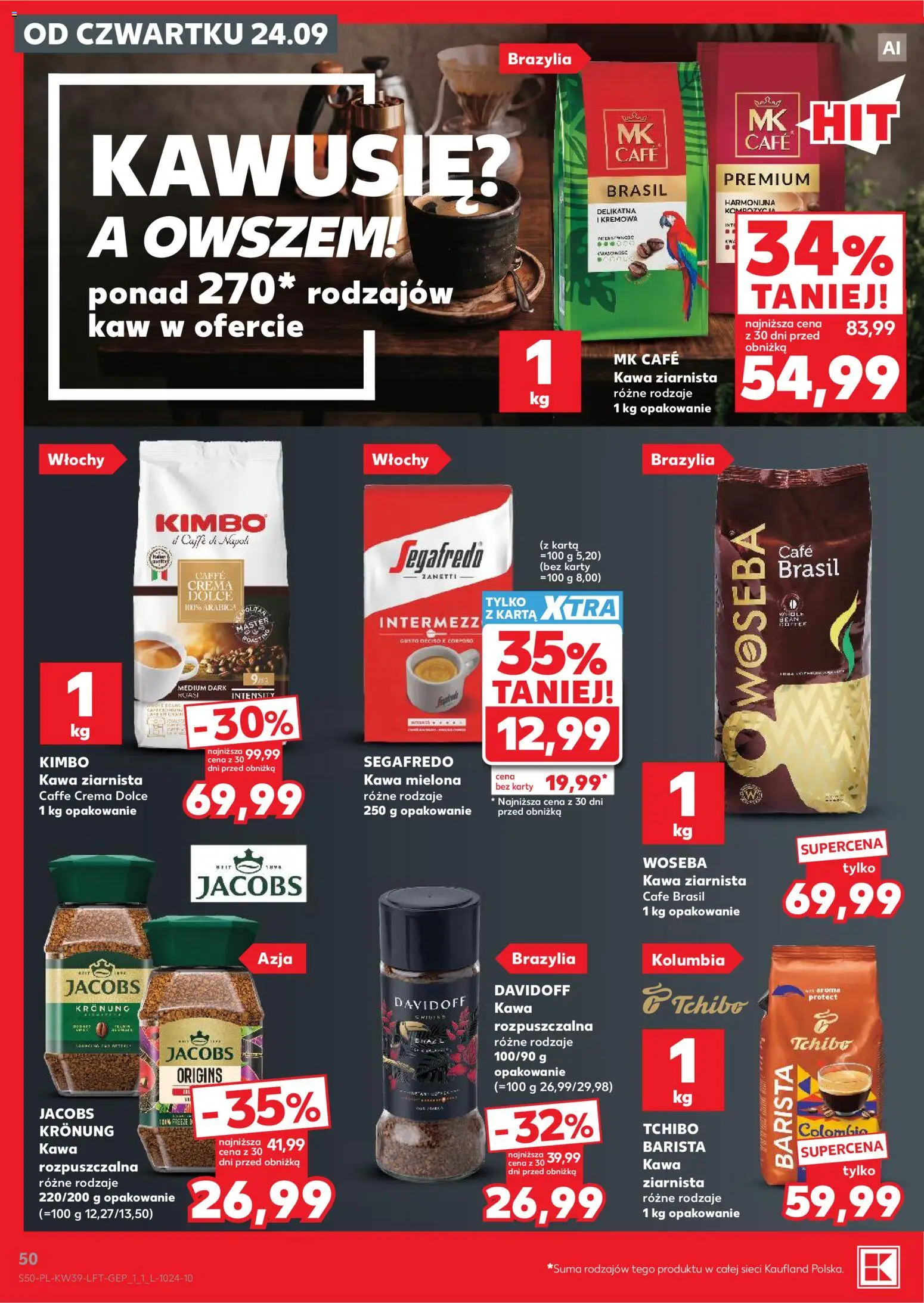Kaufland Polsko leták od 24.09.2026 | Strana: 50 | Produkty: Tchibo, Jacobs, Caffè crema, Karty