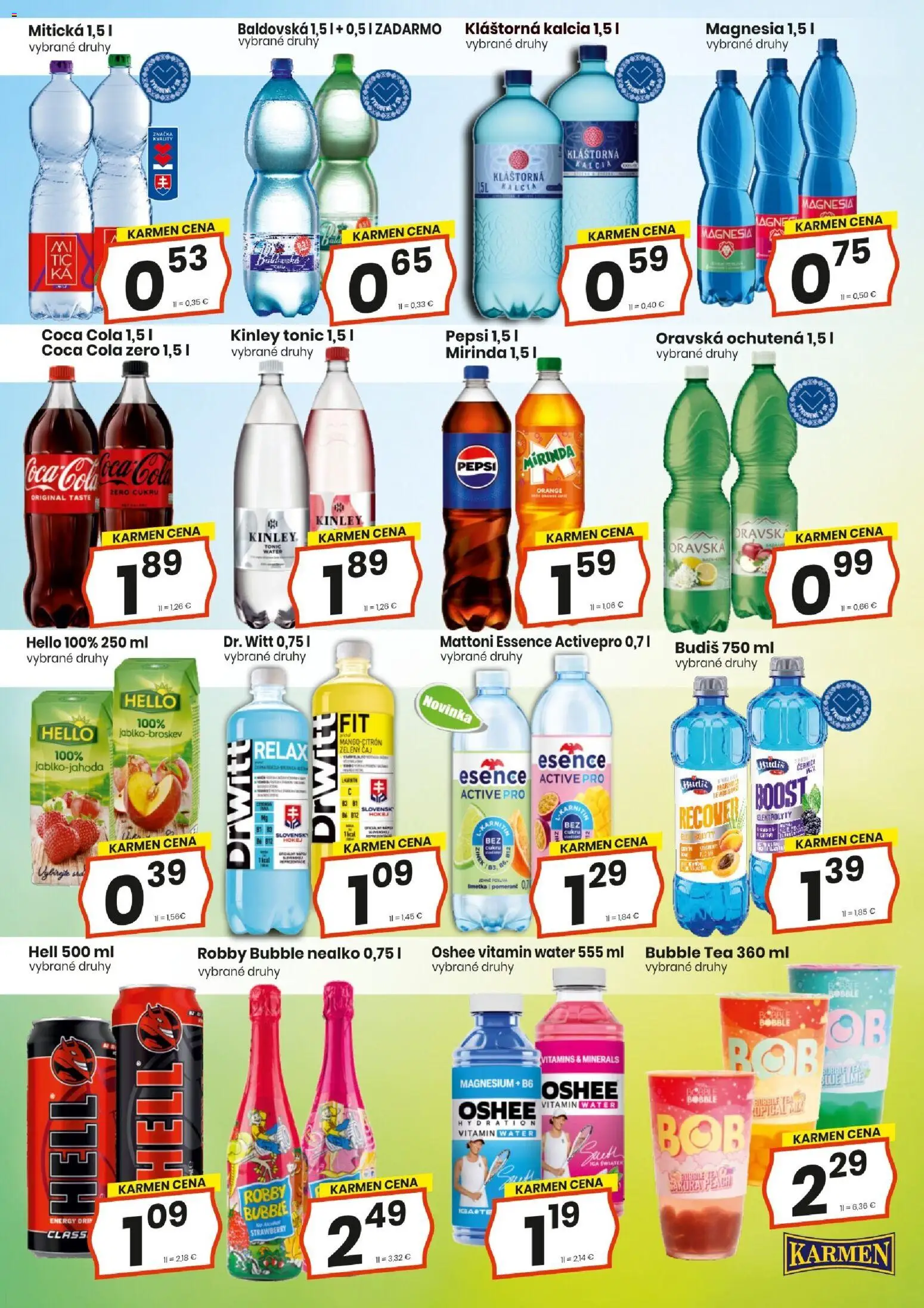 Nové KARMEN CBA akcie – leták je platný od 20.08.2026 | Strana: 14 | Produkty: Čaj, Mattoni, Mitická, Cola
