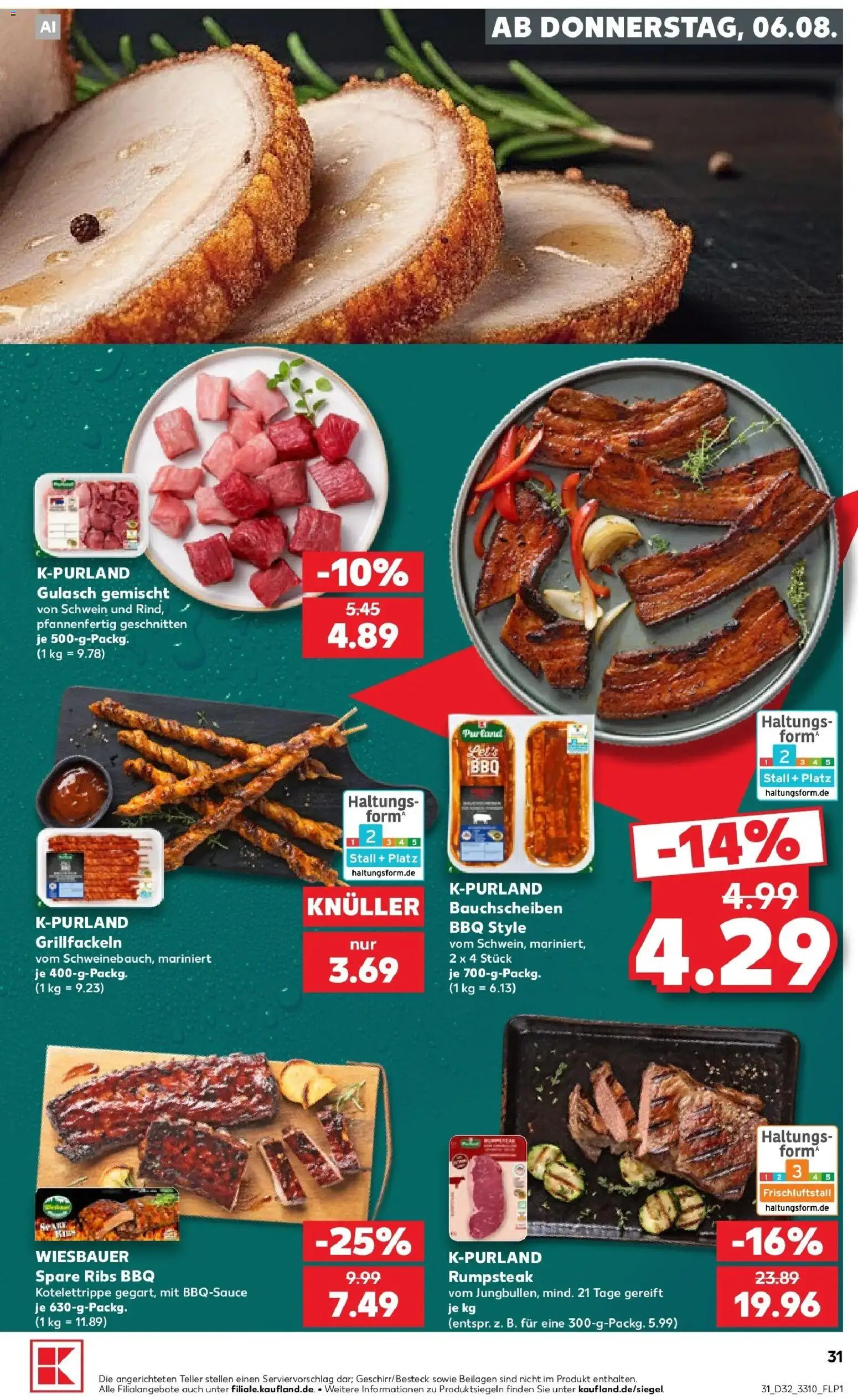 Prospekt Kaufland ab 06.08.2026 » Angebote Online zum Blättern | Seite: 31 | Produkte: Beilagen, Rumpsteak, Spare ribs, Gulasch