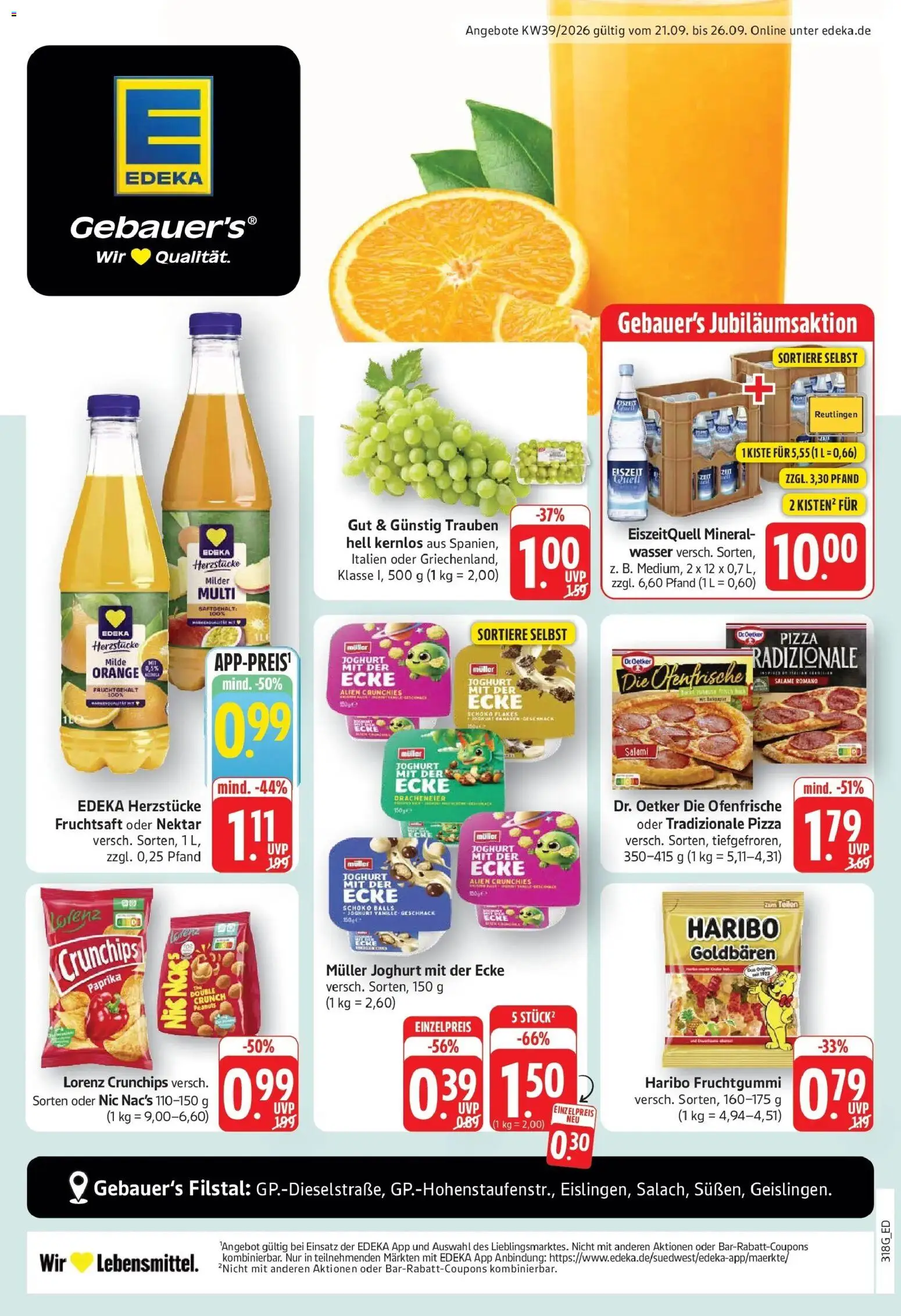 Edeka Prospekt Geislingen (ab 21.09.2026) » Angebote Online | Seite: 1 | Produkte: Haribo, Joghurt, Trauben, Ofenfrische