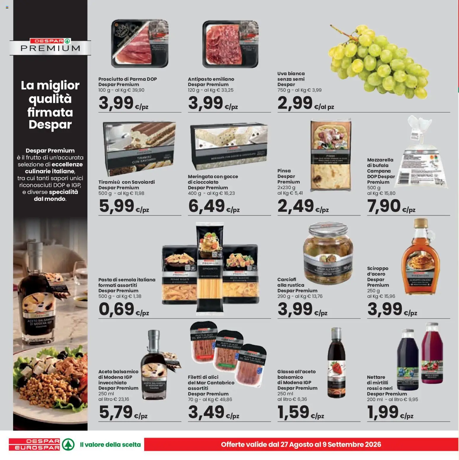 Volantino Eurospar del 27/08/2026 | Pagina: 10 | Prodotti: Sciroppo, Mozzarella di bufala, Aceto, Semola