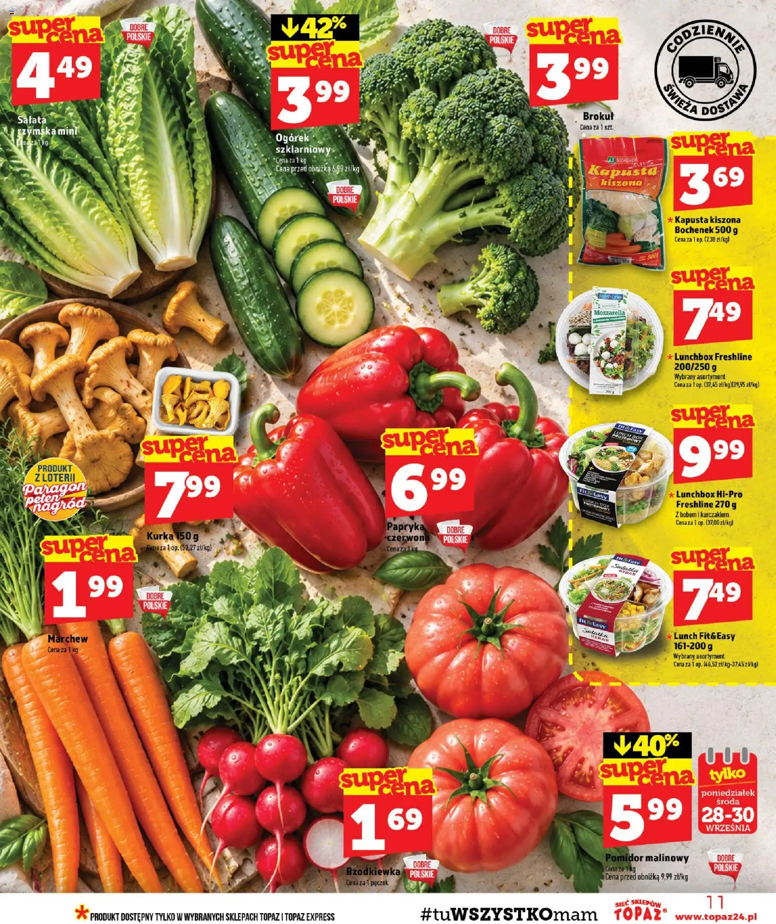 Topaz gazetka od 24.09.2026 | Strona: 11 | Produkty: Pomidor malinowy, Kapusta kiszona, Sałata, Pomidor