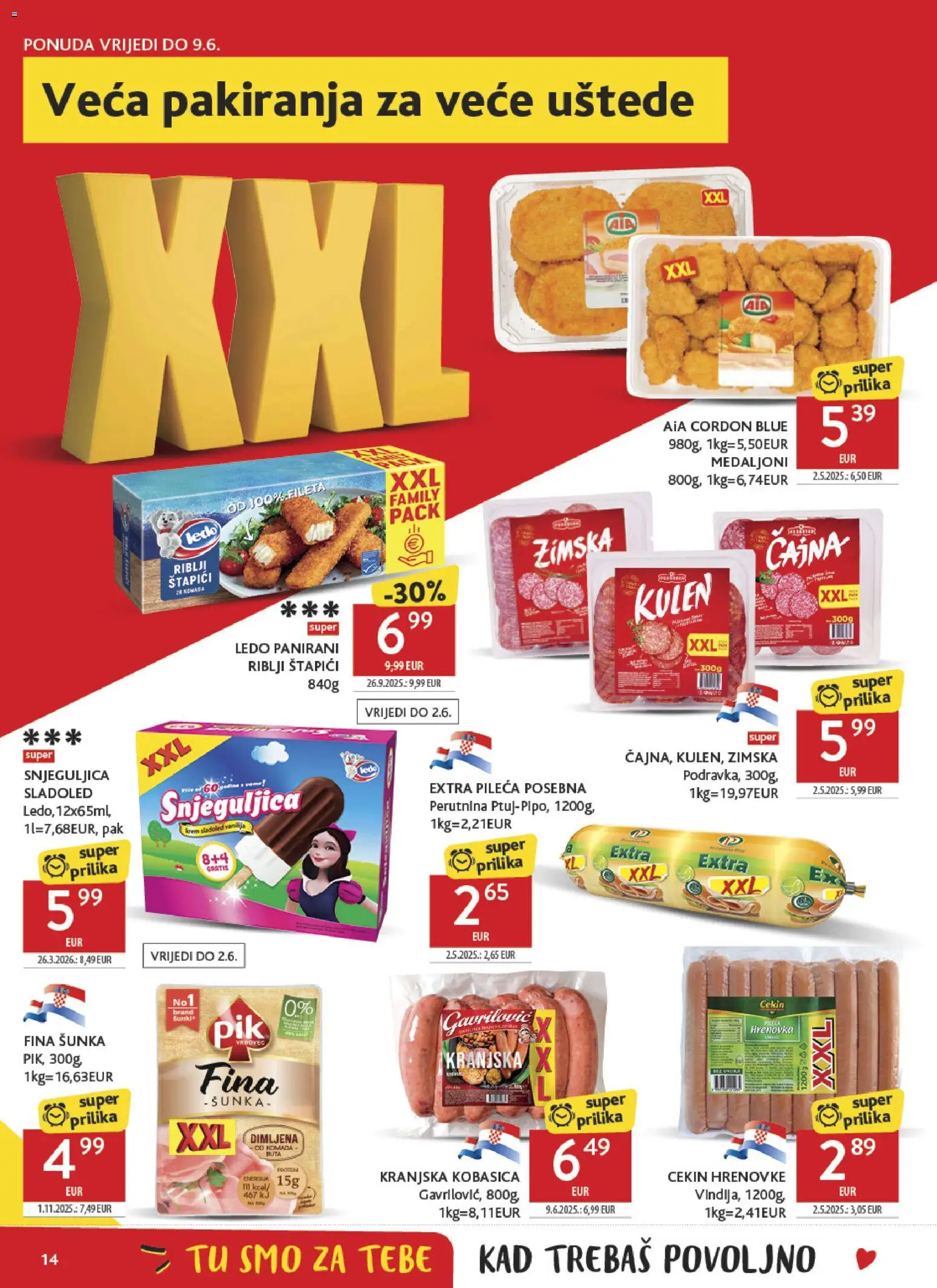Konzum katalog | vrijedi od 27.05.2026 | Stranica: 14 | Proizvodi: Hrenovke, Sladoled, Kobasica, Štapići