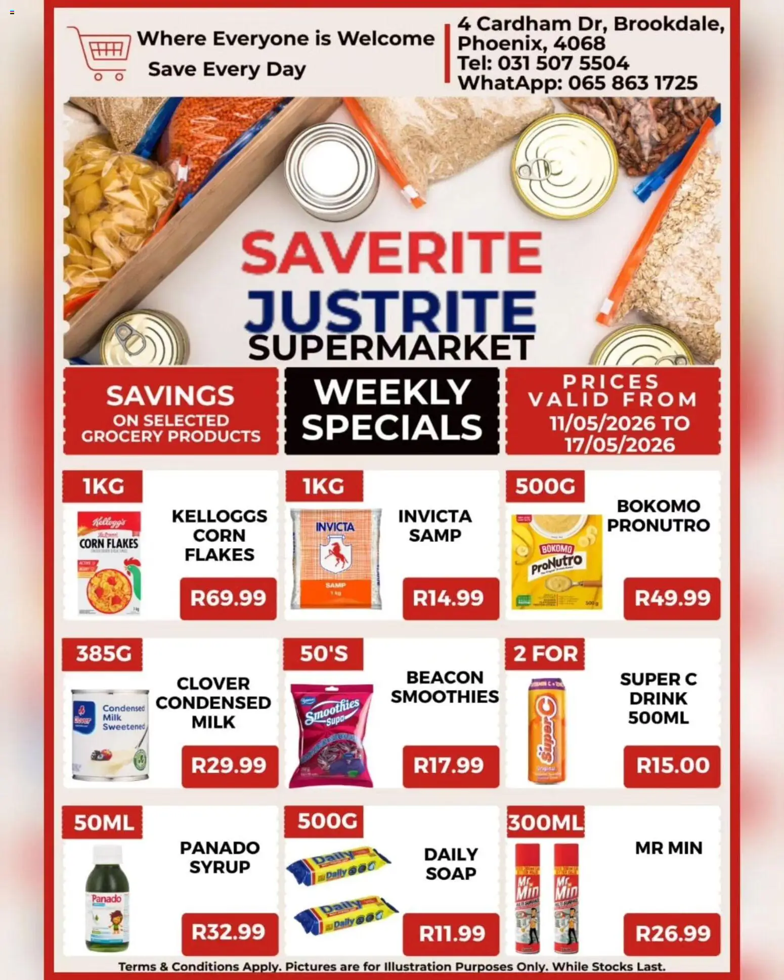 New Saverite catalogue – valid from 11.05.2026 | Page: 2 | Products: Corn, Milk, Condensed milk, Soap