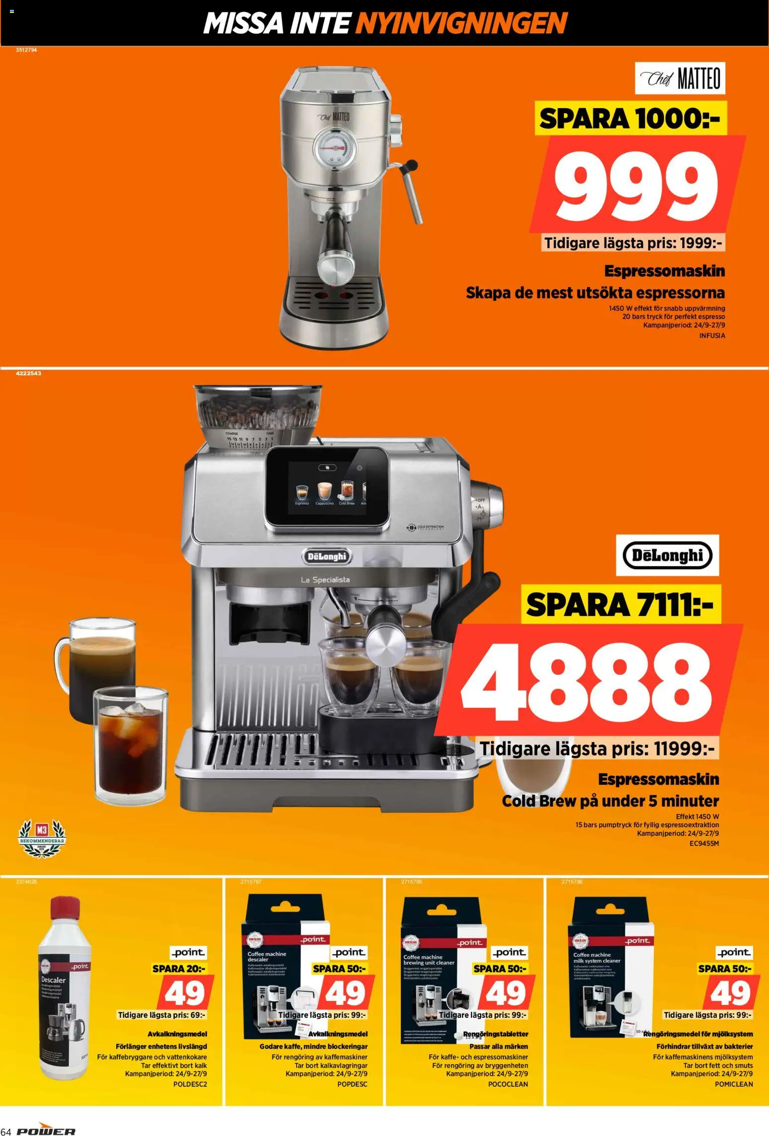 Power reklamblad aktuell från 24/09/2026 | Sida: 64 | Produkter: Kaffebryggare, Rengöringsmedel, Cappuccino, Kaffe