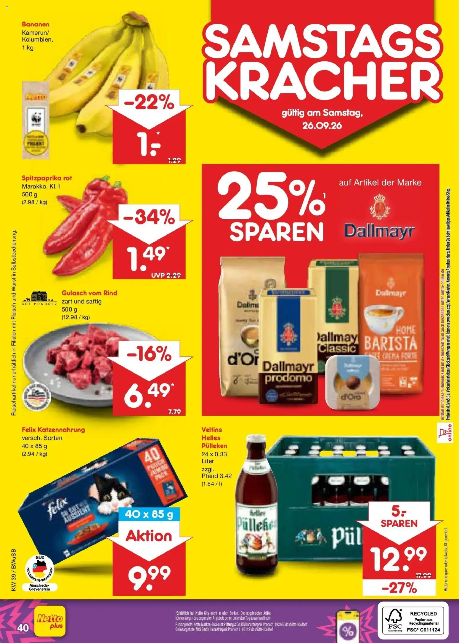 Netto Marken-Discount Prospekt Bielefeld – gültig ab 21.09.2026 | Seite: 56 | Produkte: Bilder, Dallmayr, Fleisch, Veltins