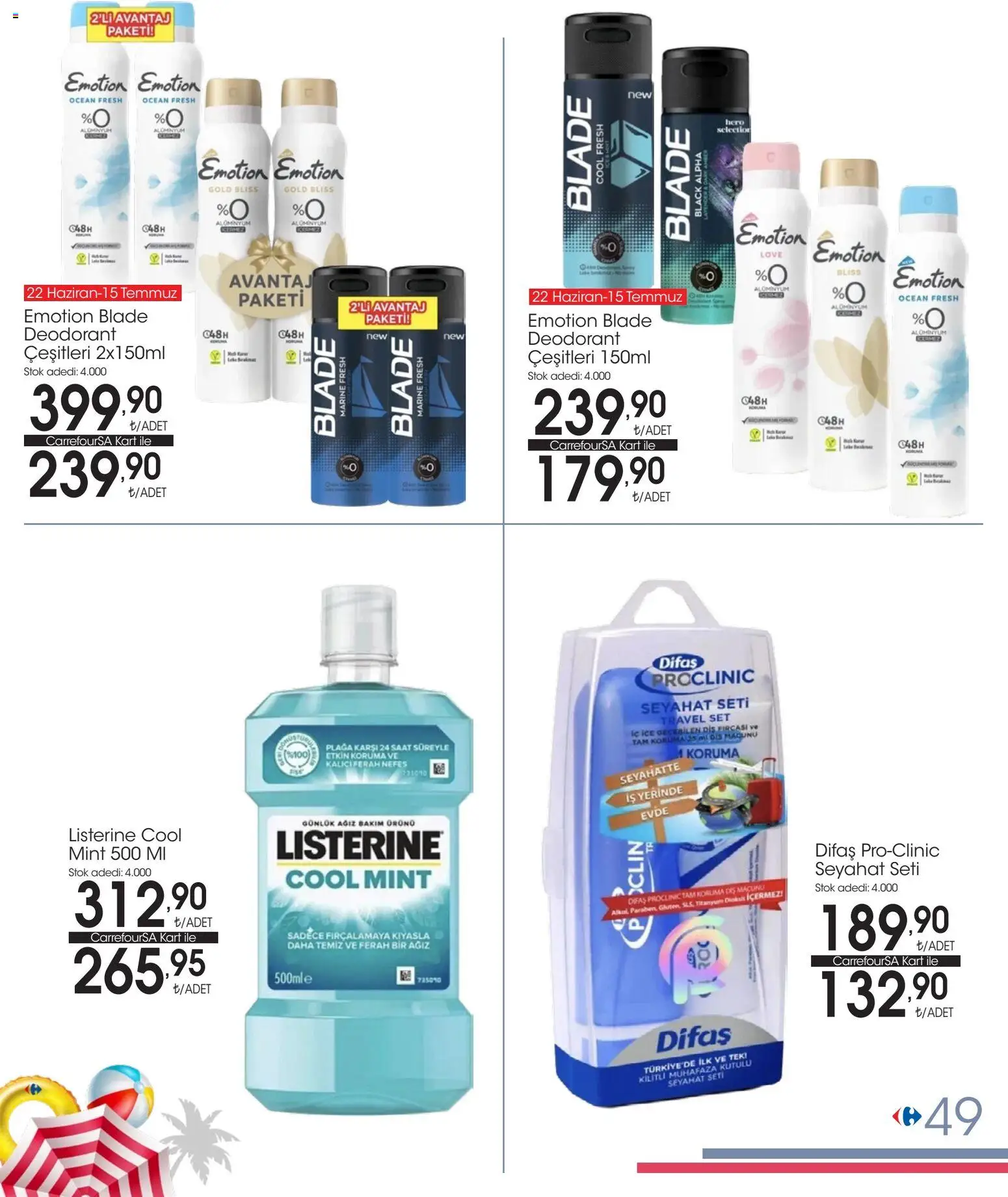 CarrefourSA - Katalog Bu yaz doğruca - 01 Temmuz 2026 tarihinden itibaren geçerlidir | Sayfa: 48 | Ürünler: Deodorant, Diş macunu, Diş fırçası, Saat