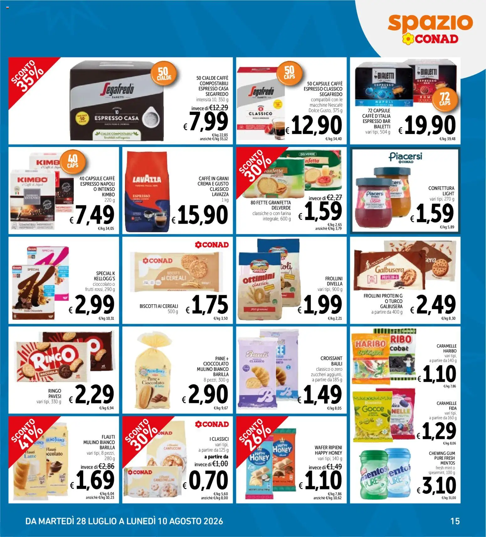 Volantino Spazio Conad del 28/07/2026 | Pagina: 15 | Prodotti: Crema, Pane, Caffè, Cioccolato