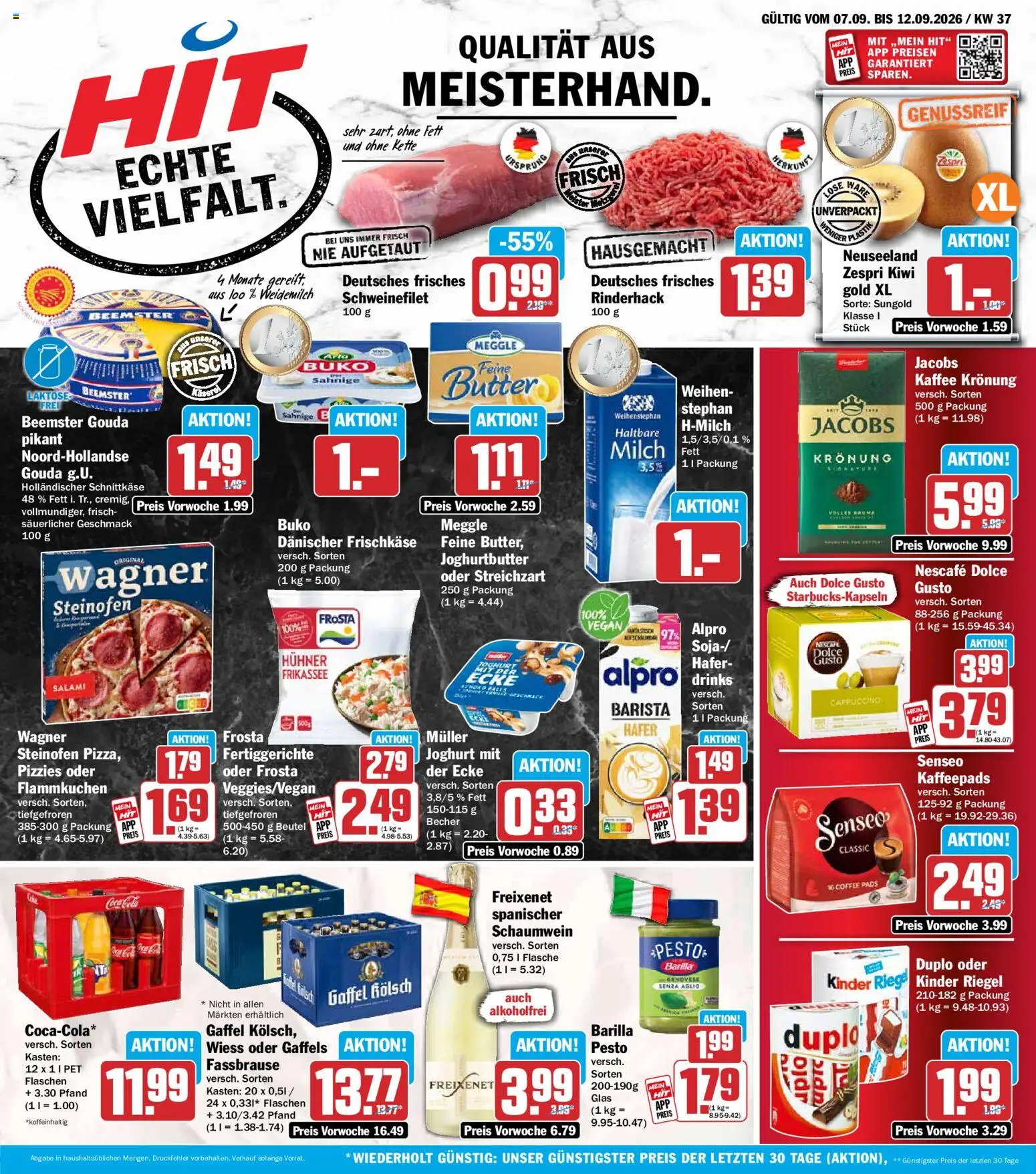 HIT Prospekt – gültig ab 07.09.2026 | Seite: 1 | Produkte: Nescafe, Barilla, Schweinefilet, Dolce gusto