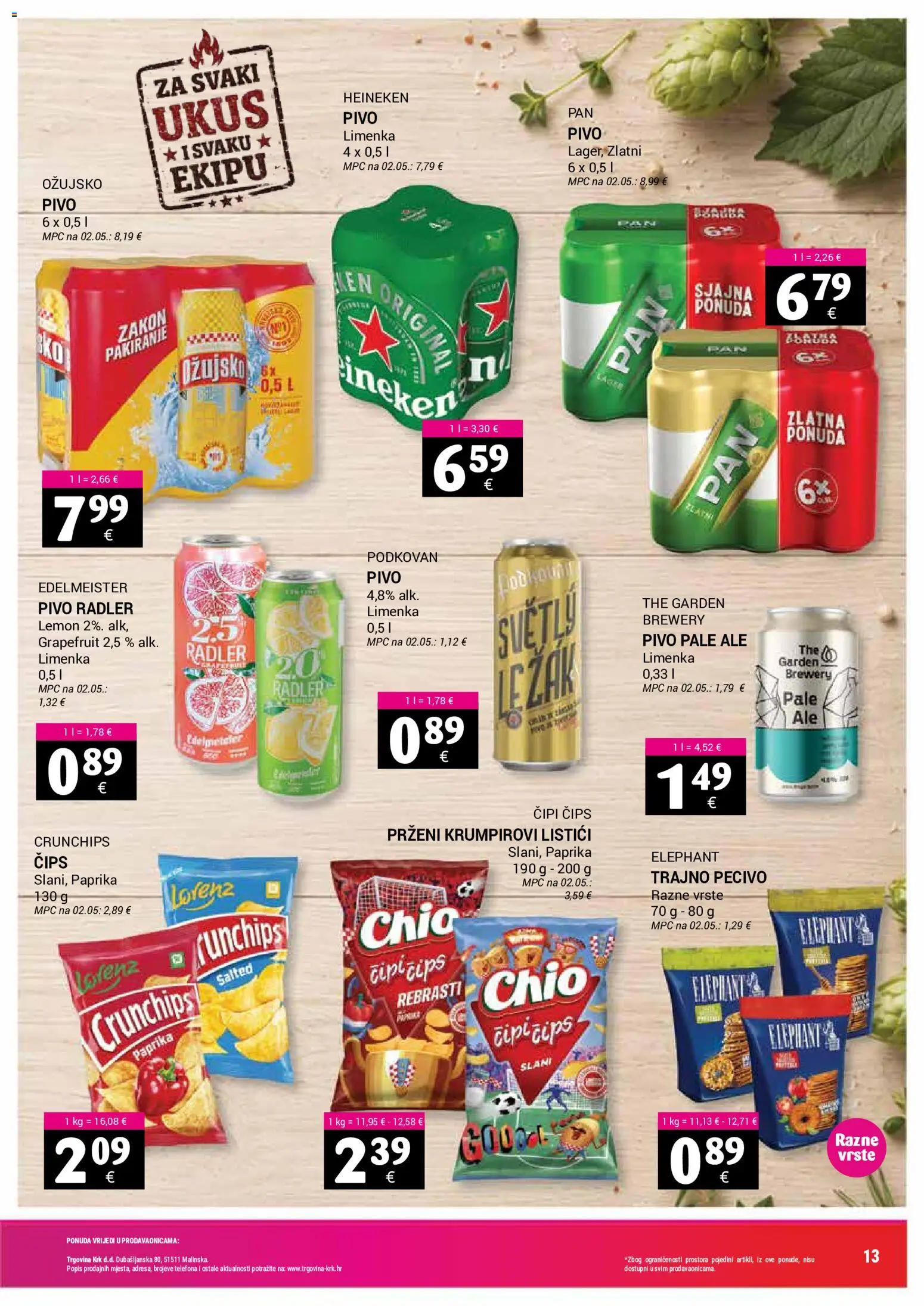Trgovina Krk katalog | vrijedi od 01.08.2026 | Stranica: 13 | Proizvodi: Pivo, Čips, Ožujsko, Pecivo