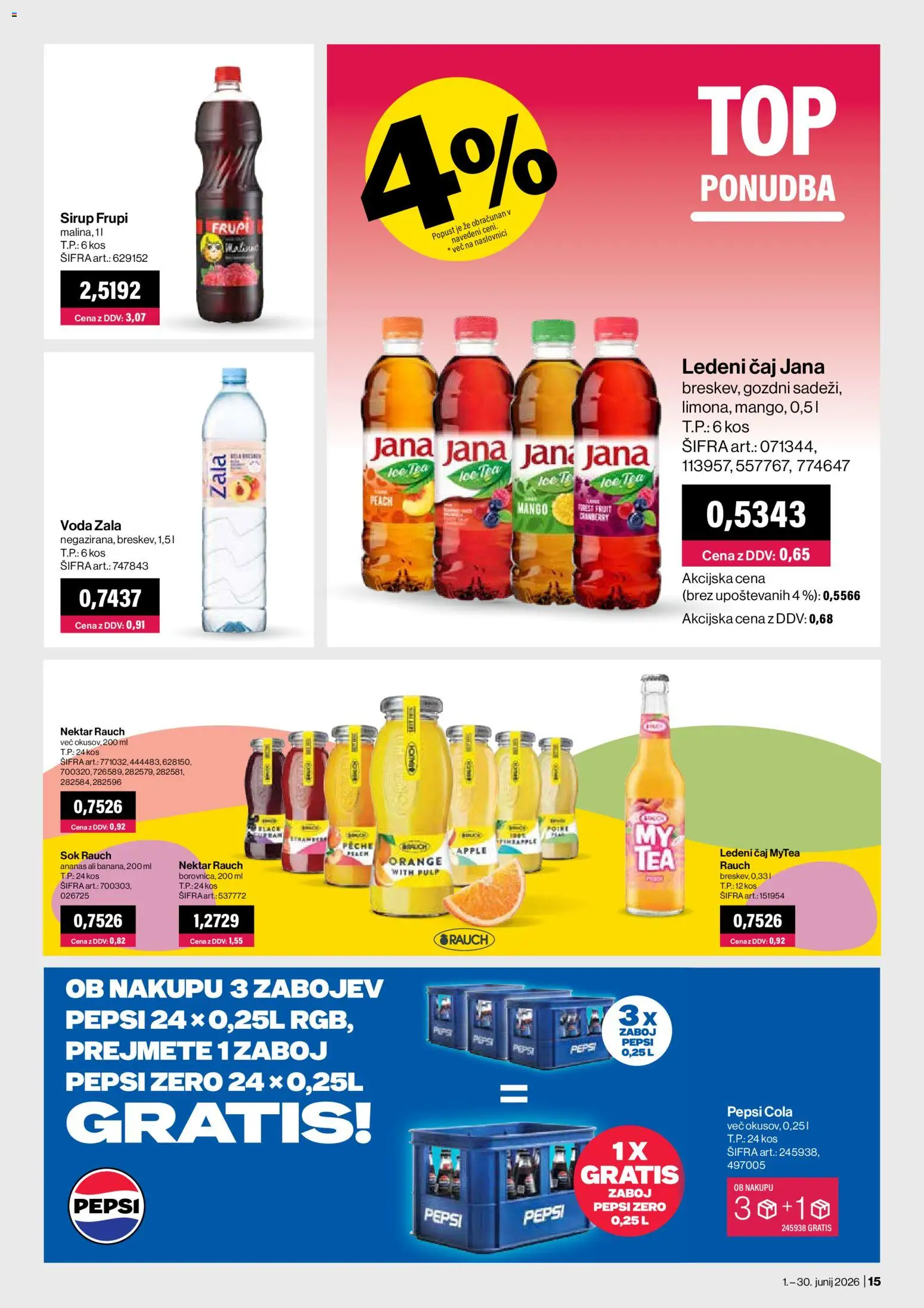 Novi Mercator katalog ponudbe – veljaven od 01.06.2026 | Stran: 15 | Izdelki: Sirup, Ananas, Voda, Mango