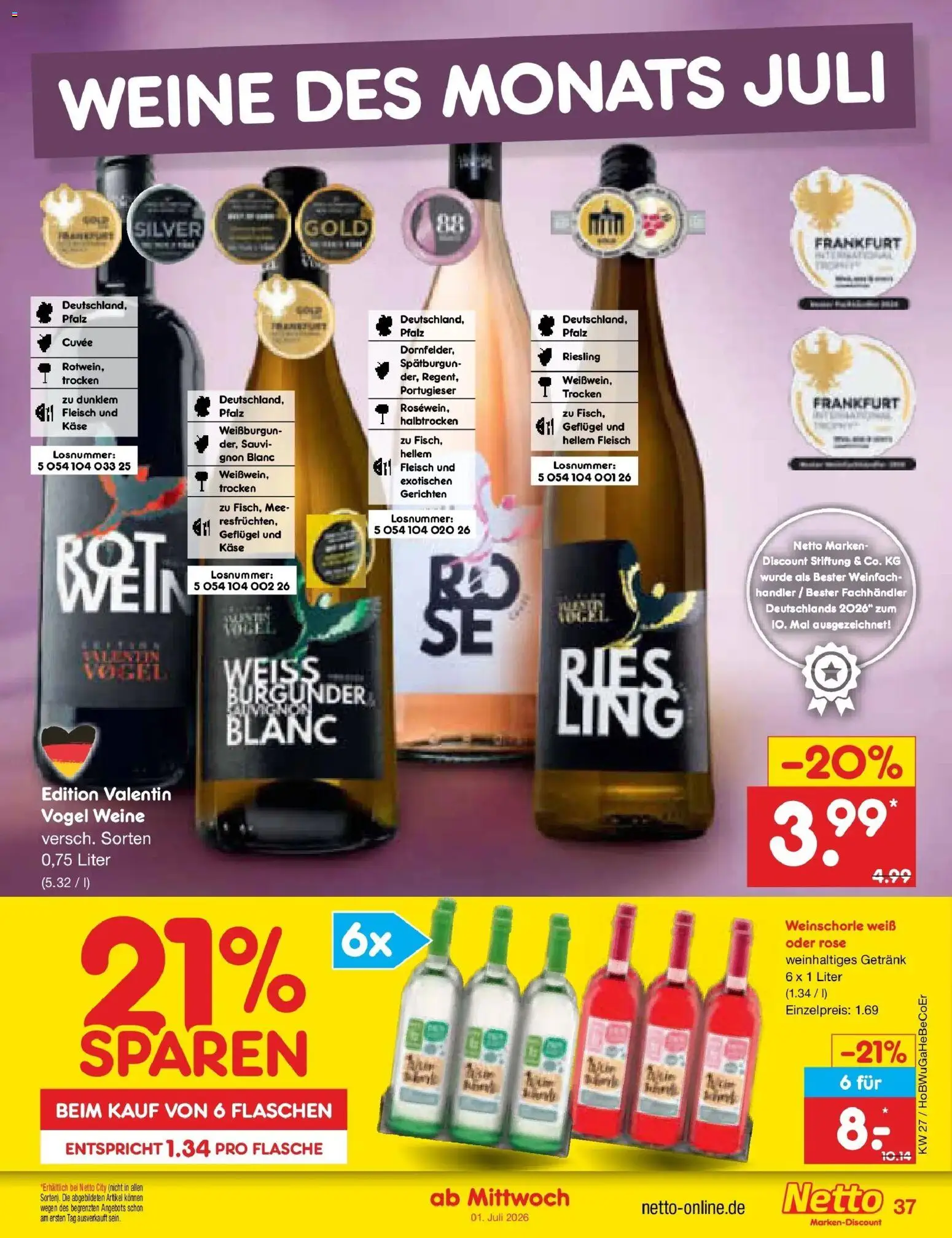 Netto Marken-Discount Prospekt Stemwede-Dielingen – gültig ab 29.06.2026 | Seite: 55 | Produkte: Käse, Weinschorle, Fleisch