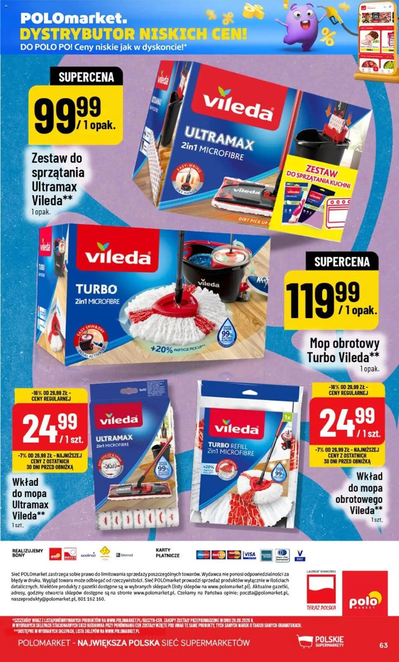Nowa POLOmarket gazetka od jutra 14.10.2026 | Strona: 63 | Produkty: Wkład do mopa Vileda, Mop obrotowy, Vileda, Mop