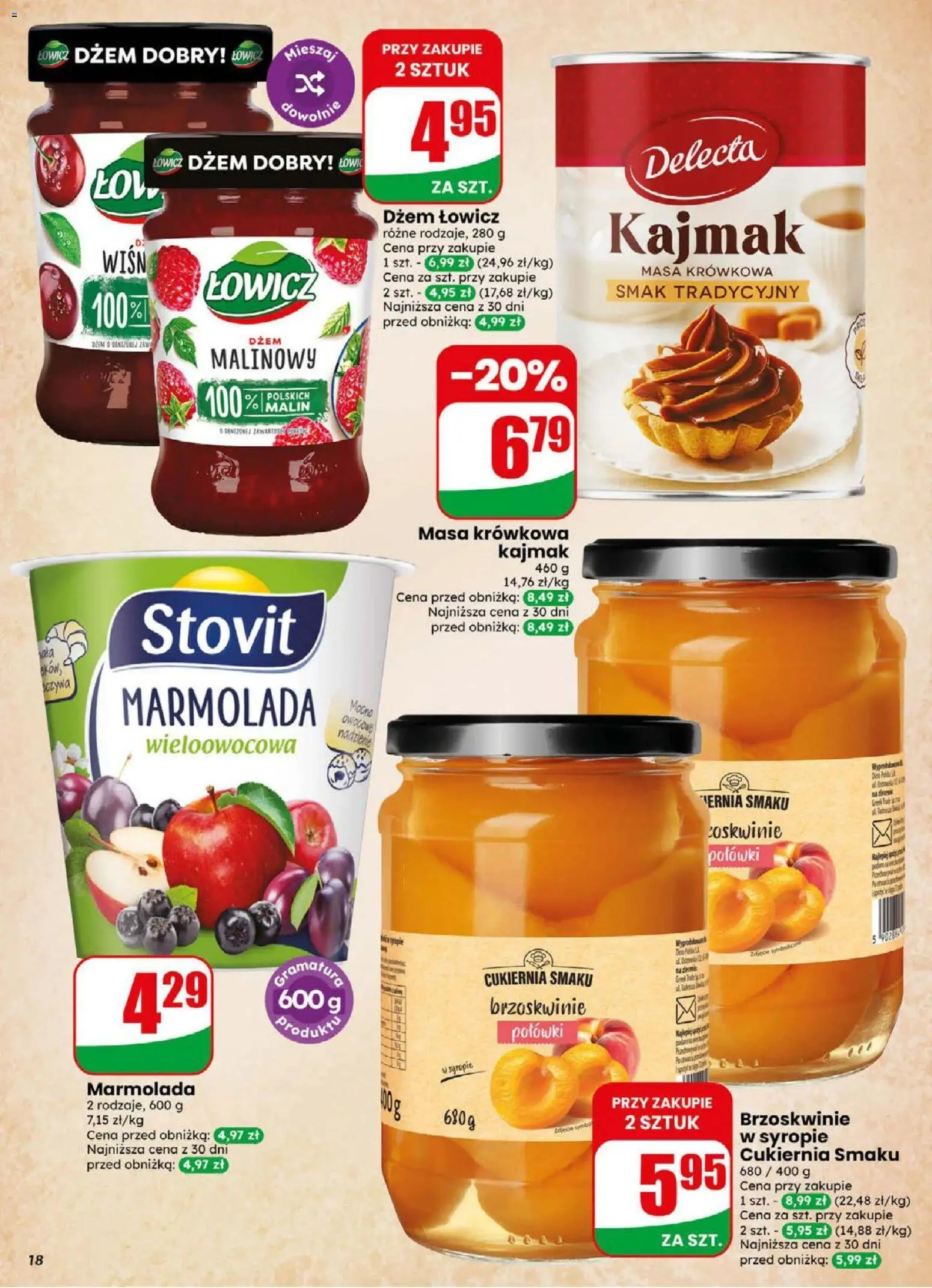 Dino gazetka od 02.09.2026 | Strona: 18 | Produkty: Dżem malinowy, Dżem, Marmolada, Brzoskwinie