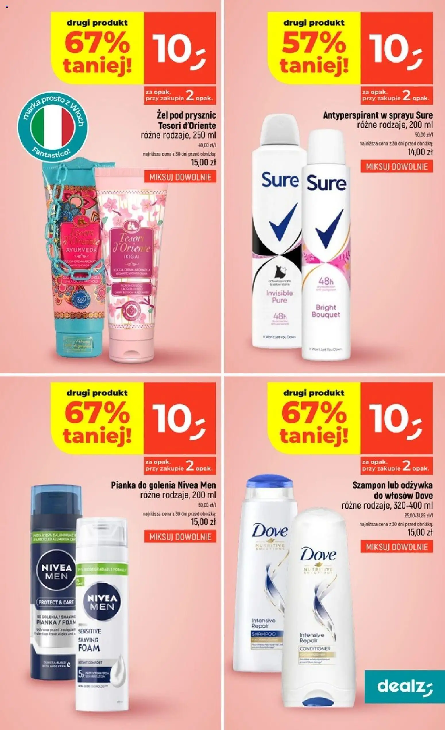 Dealz gazetka od 08.10.2026 | Strona: 39 | Produkty: Tesori d'oriente, Odżywka, Pianka do golenia, Żel pod prysznic