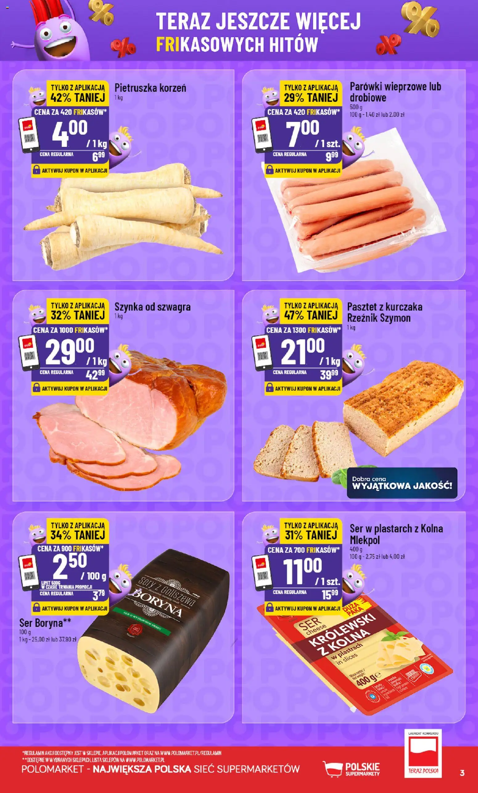 Nowa POLOmarket gazetka od jutra 19.08.2026 | Strona: 3 | Produkty: Pasztet, Parówki wieprzowe, Szynka, Sery