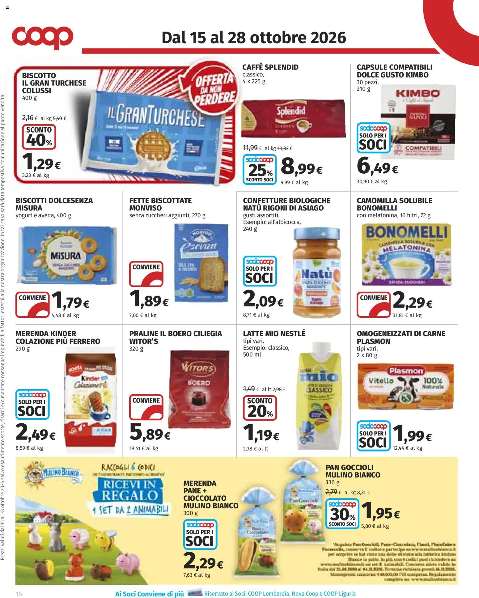 Volantino COOP del 15/10/2026 | Pagina: 16 | Prodotti: Caffè, Latte, Fette biscottate, Kimbo