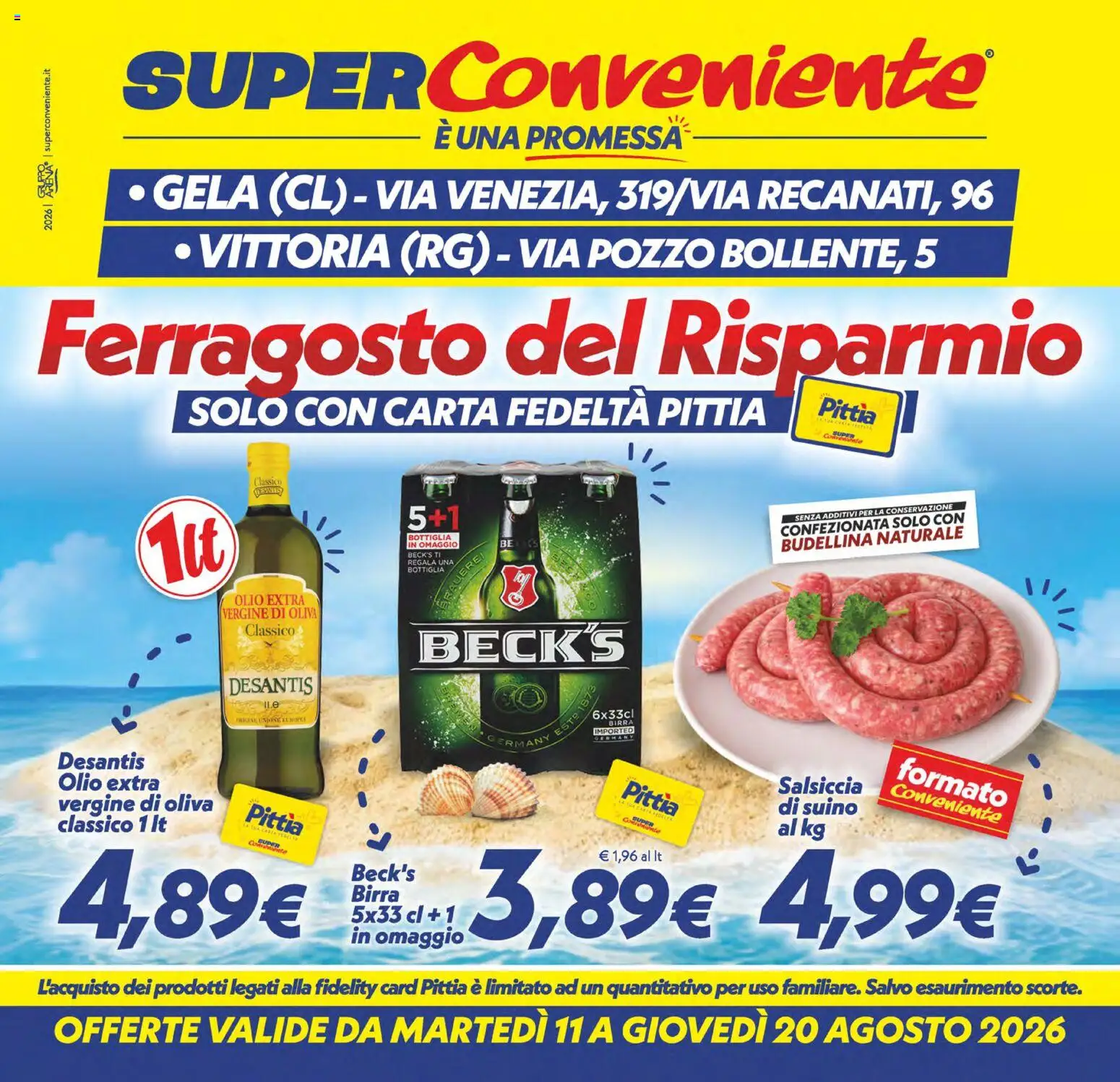 Volantino SuperConveniente del 11/08/2026 | Pagina: 1 | Prodotti: Birra, Suino, Olio, Salsiccia