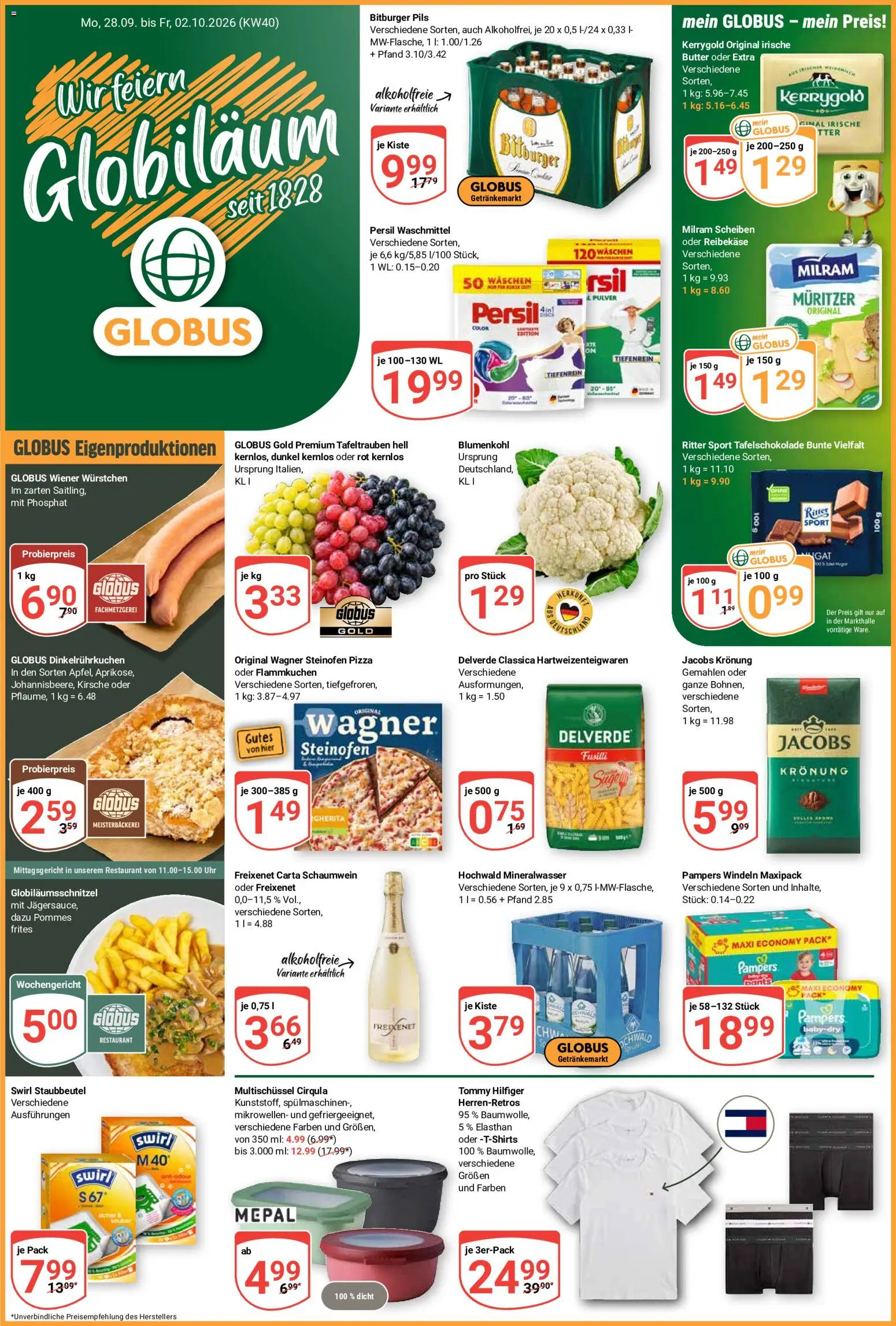 Globus Prospekt Völklingen – gültig ab 28.09.2026 | Seite: 1 | Produkte: Ritter sport, Pils, Pampers, Reibekase