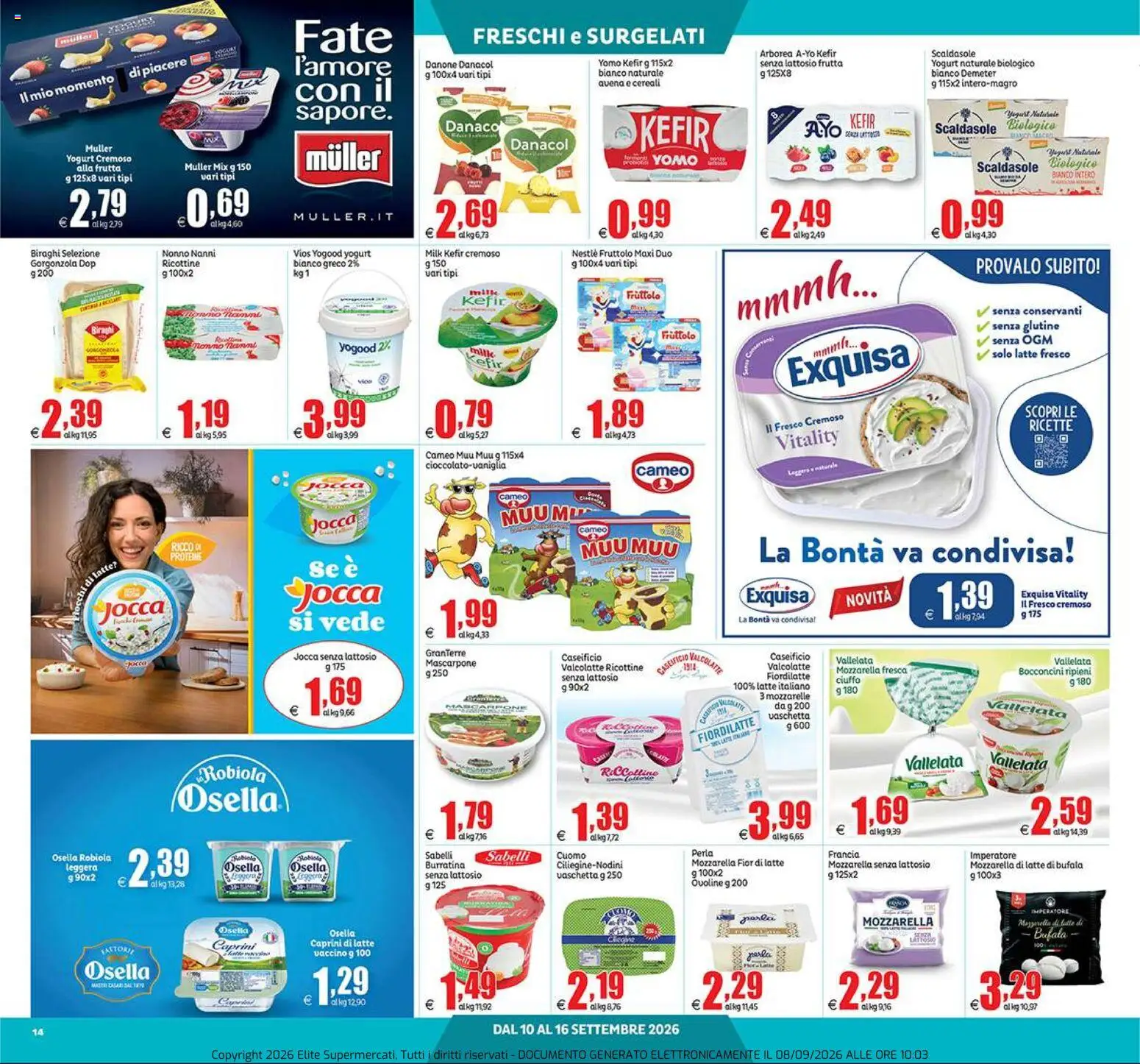 Volantino Elite Supermercati del 10/09/2026 | Pagina: 14 | Prodotti: Cereali, Frutta, Latte, Mascarpone