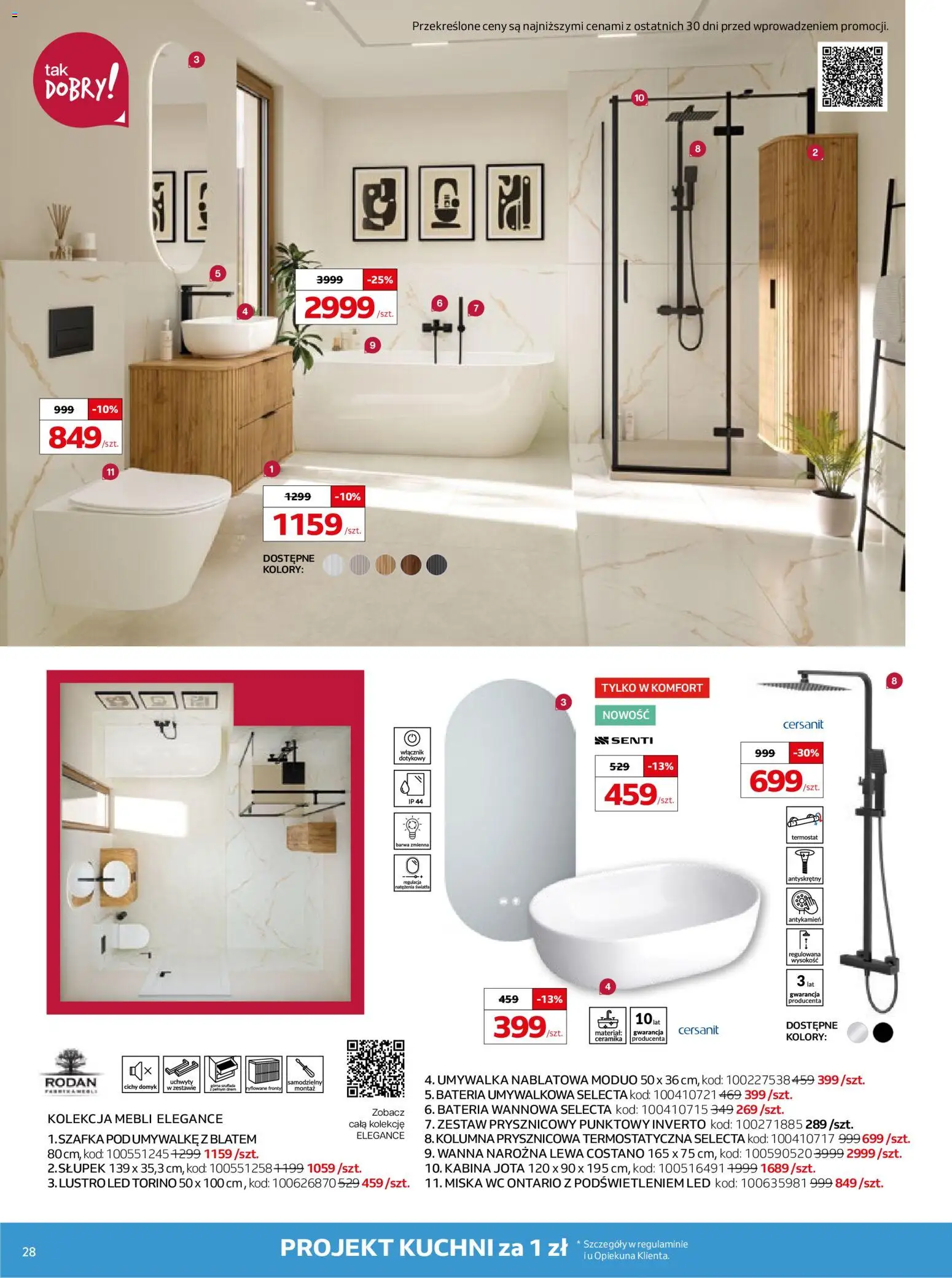 Komfort gazetka od 22.04.2026 | Strona: 28 | Produkty: Umywalka, Bateria, Lustro