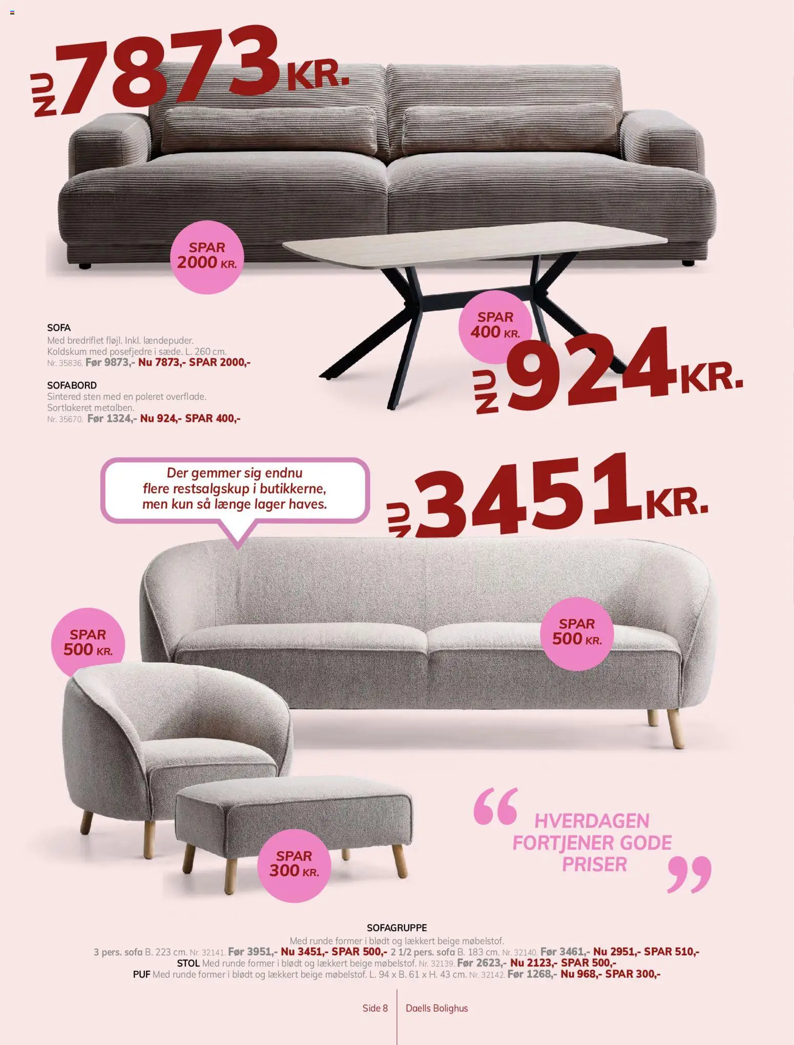 Daells Bolighus tilbudsavis – gyldig fra 24/06/2026 | Side: 8 | Produkter: Sofabord, Sofa, Stol, Puf