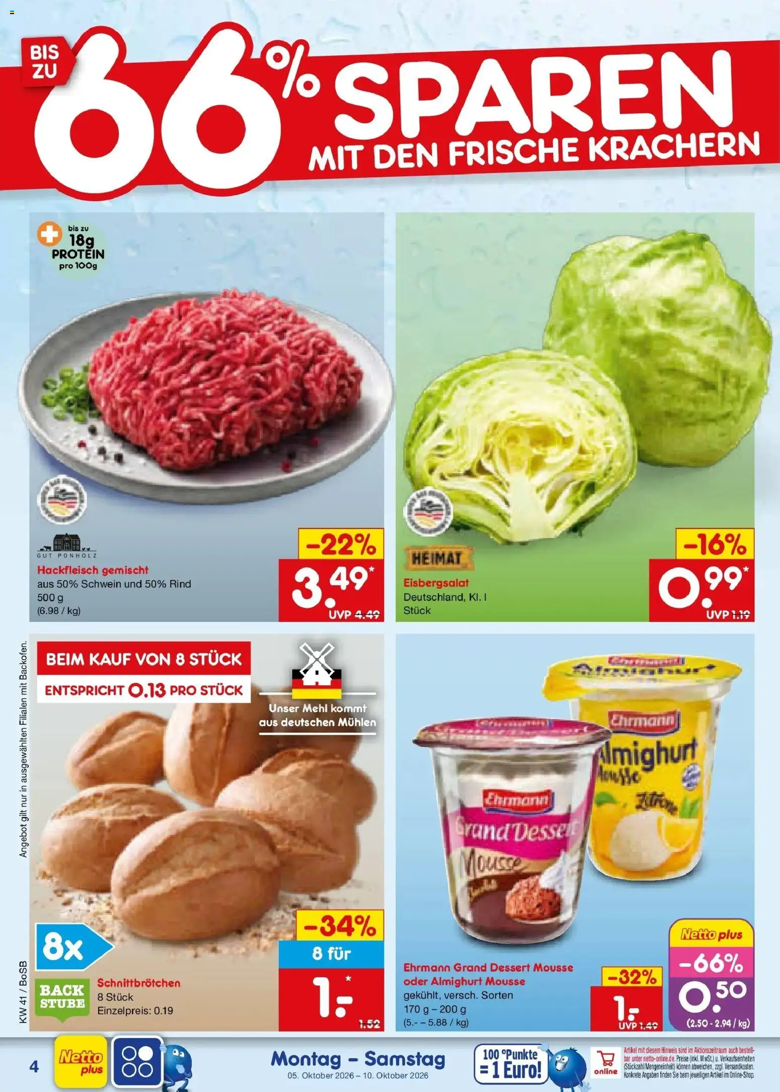 Netto Marken-Discount Prospekt Bochum – gültig ab 05.10.2026 | Seite: 4 | Produkte: Ehrmann almighurt, Mehl, Ehrmann grand dessert, Hackfleisch