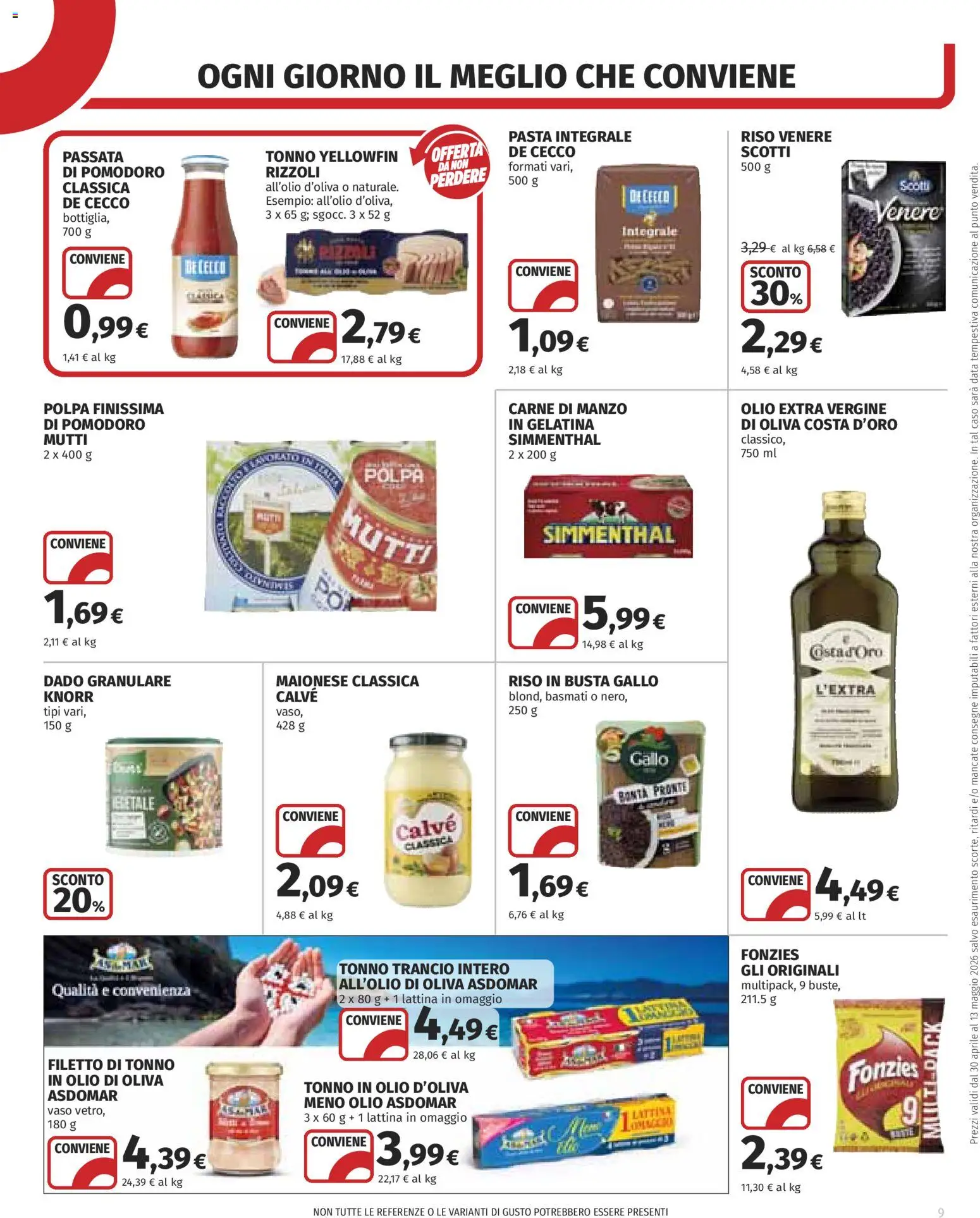 Volantino COOP del 30.04.2026 | Pagina: 9 | Prodotti: Riso, Tonno, Olio extra vergine, Vaso