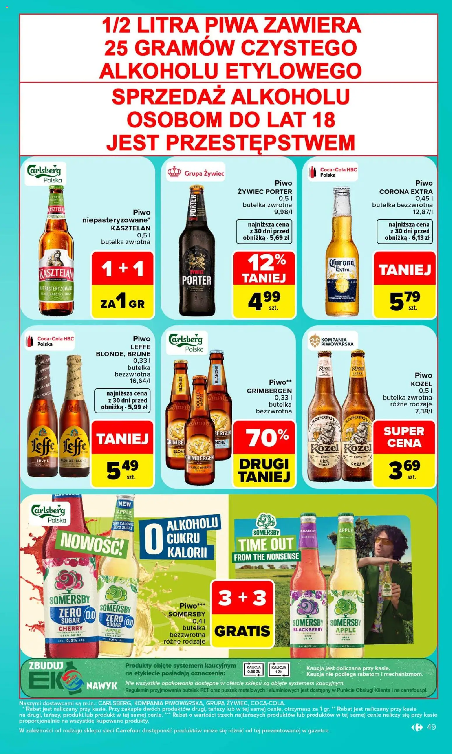 Carrefour gazetka od 19.10.2026 | Strona: 49 | Produkty: Leffe, Leżak, Piwo, Somersby
