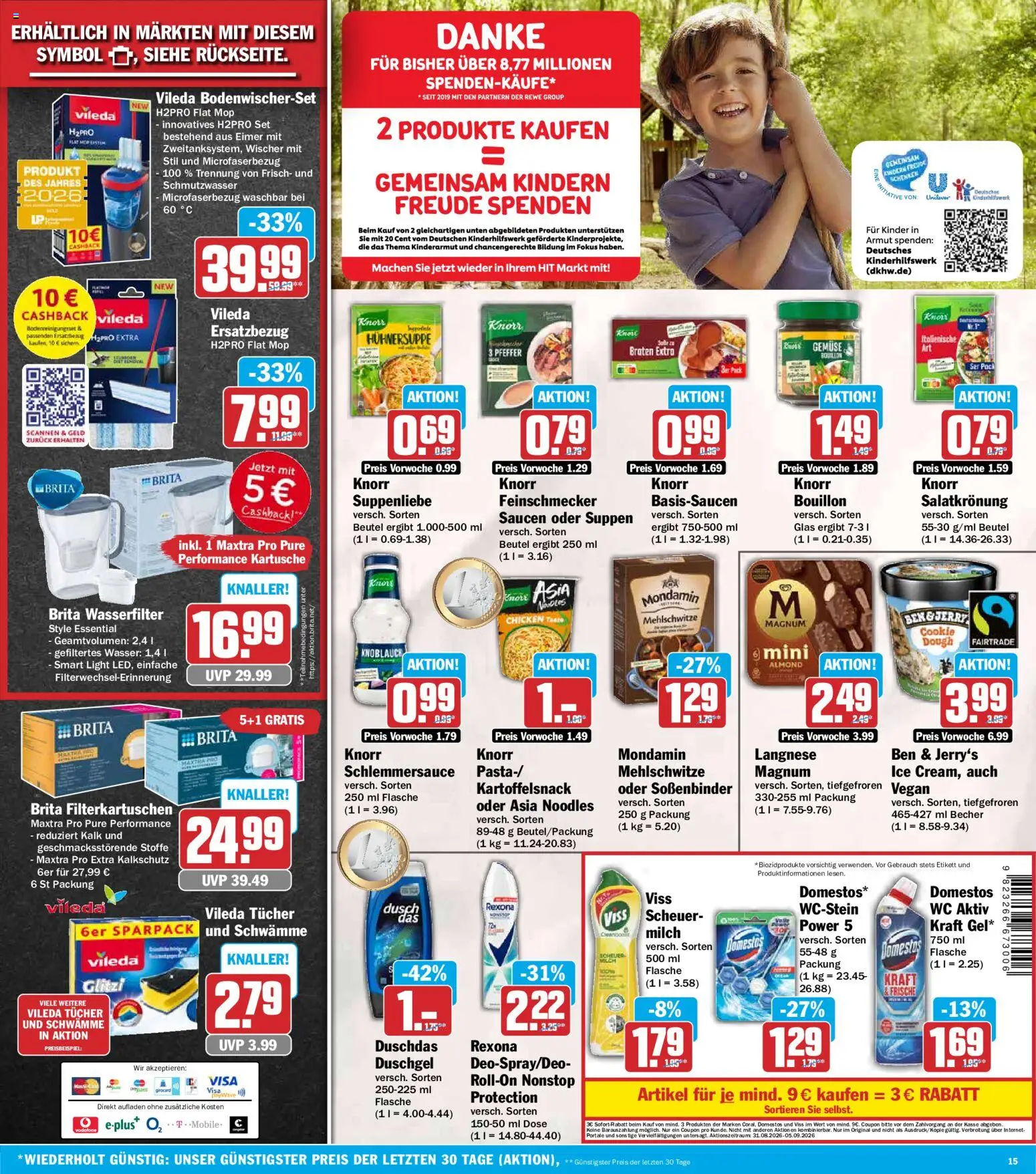 HIT Prospekt – gültig ab 31.08.2026 | Seite: 15 | Produkte: Milch, Kalk, Pfeffer, Knoblauch