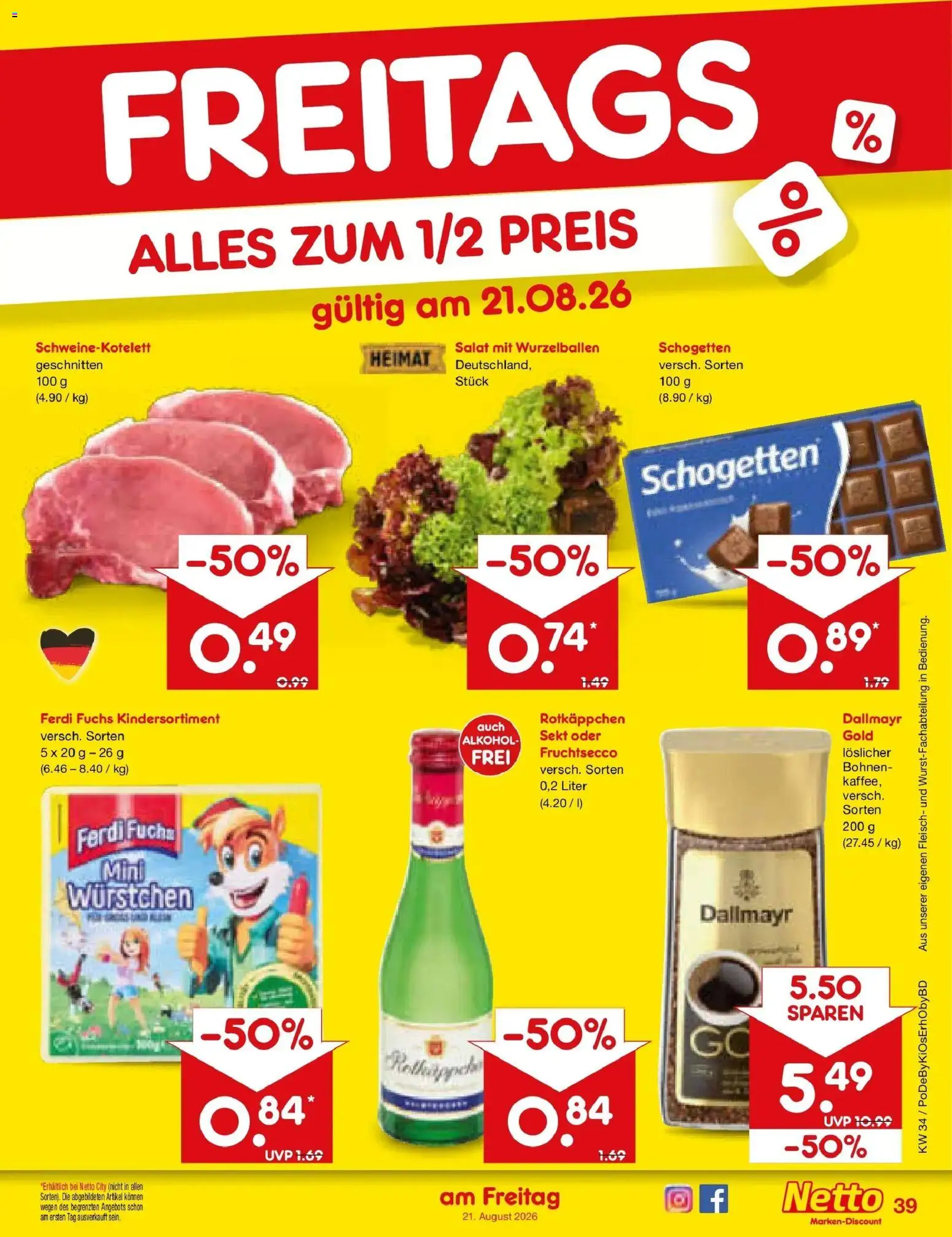 Netto Marken-Discount Prospekt Ergolding (ab 17.08.2026) » Angebote | Seite: 61 | Produkte: Sekt, Alkohol, Schogetten, Salat