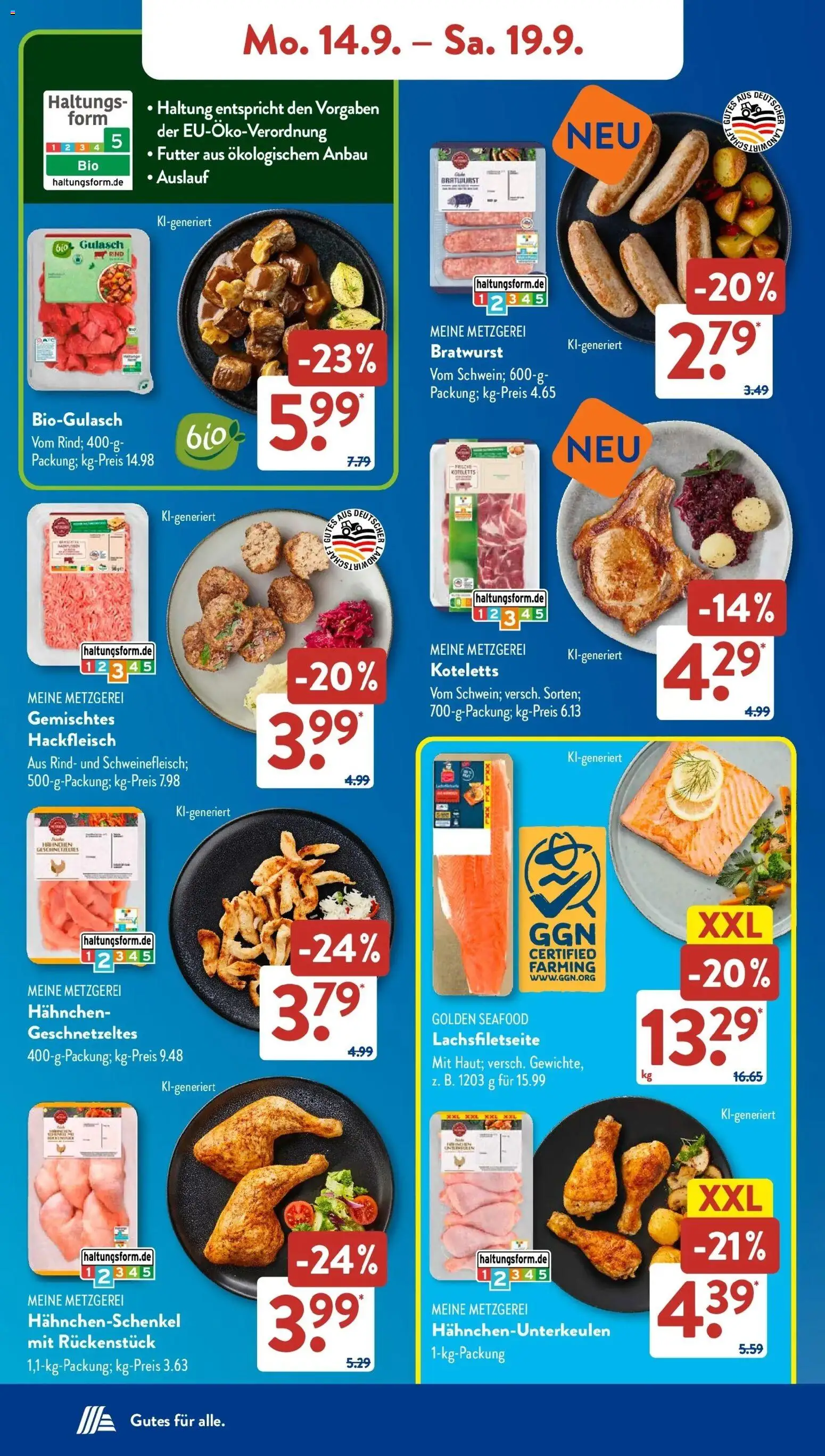 Aldi Süd Aktueller Prospekt (ab 14.09.2026) zum Blättern | Seite: 5 | Produkte: Hahnchen, Bratwurst, Gulasch, Hackfleisch