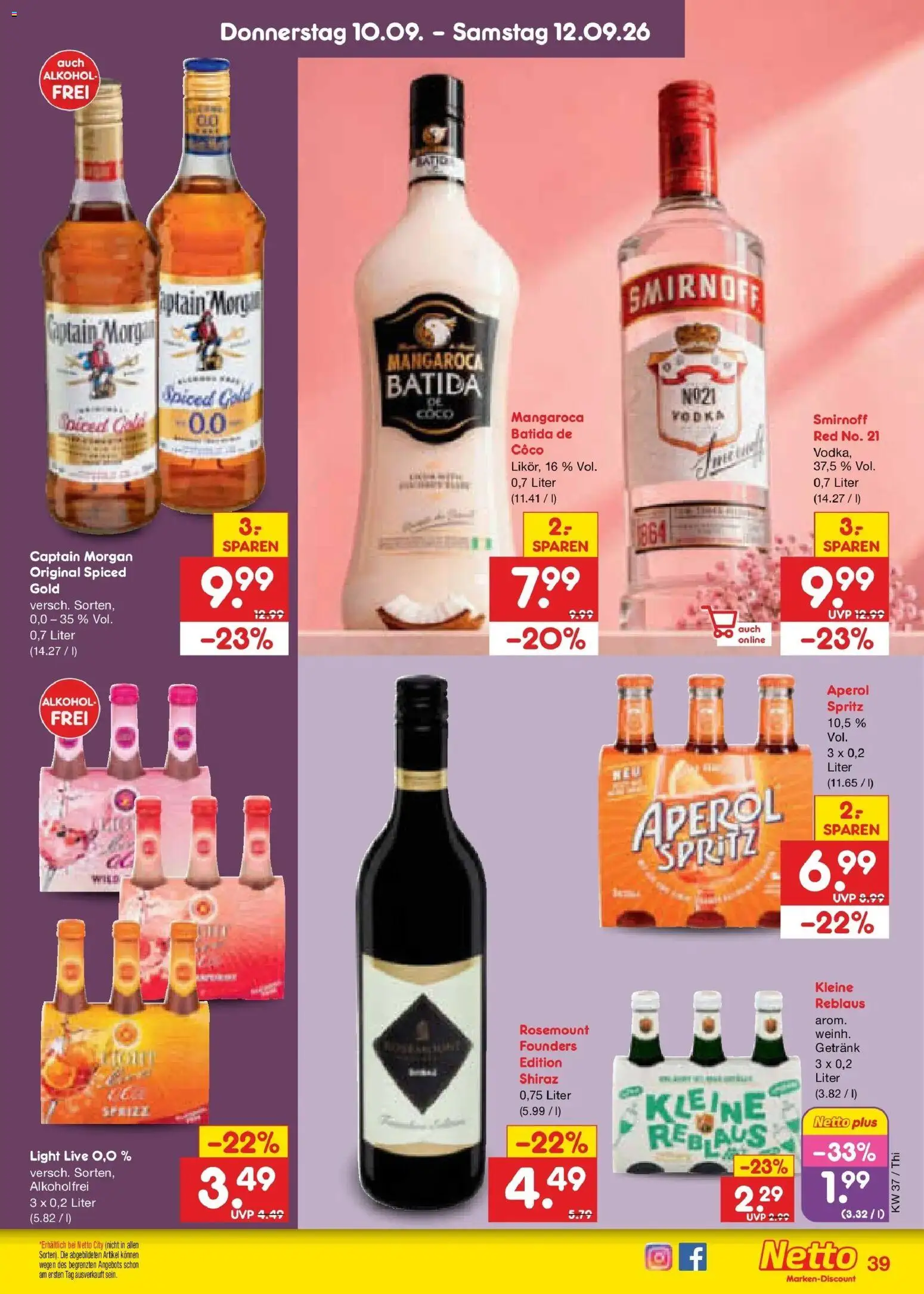 Netto Marken-Discount Prospekt Pirna – gültig ab 07.09.2026 | Seite: 55 | Produkte: Smirnoff, Captain morgan, Aperol, Vodka
