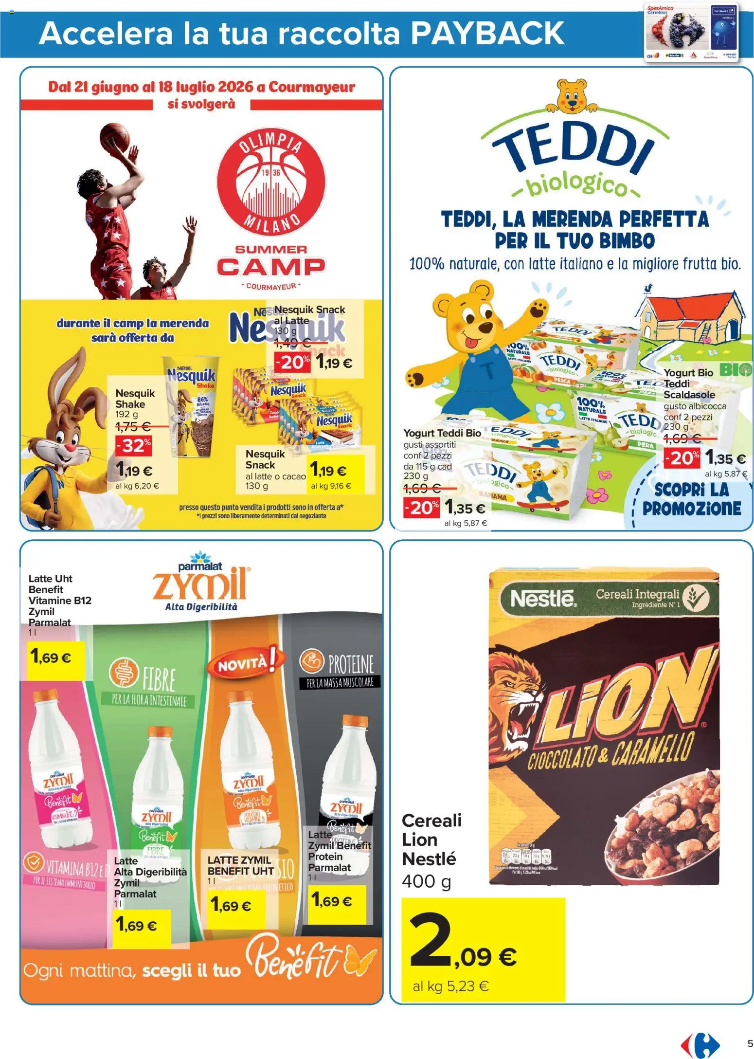 Volantino Carrefour del 13/07/2026 | Pagina: 5 | Prodotti: Yogurt, Latte, Pera, Cacao