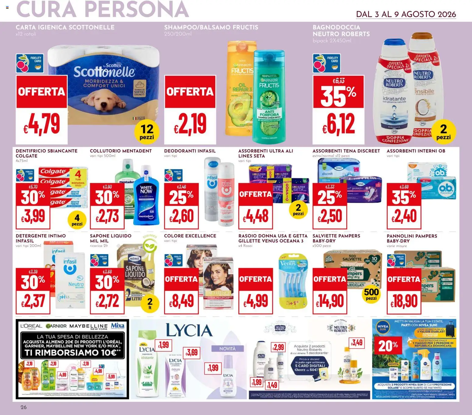Volantino Pan del 03/08/2026 | Pagina: 26 | Prodotti: Shampoo, Detergente intimo, Detergente, Assorbenti