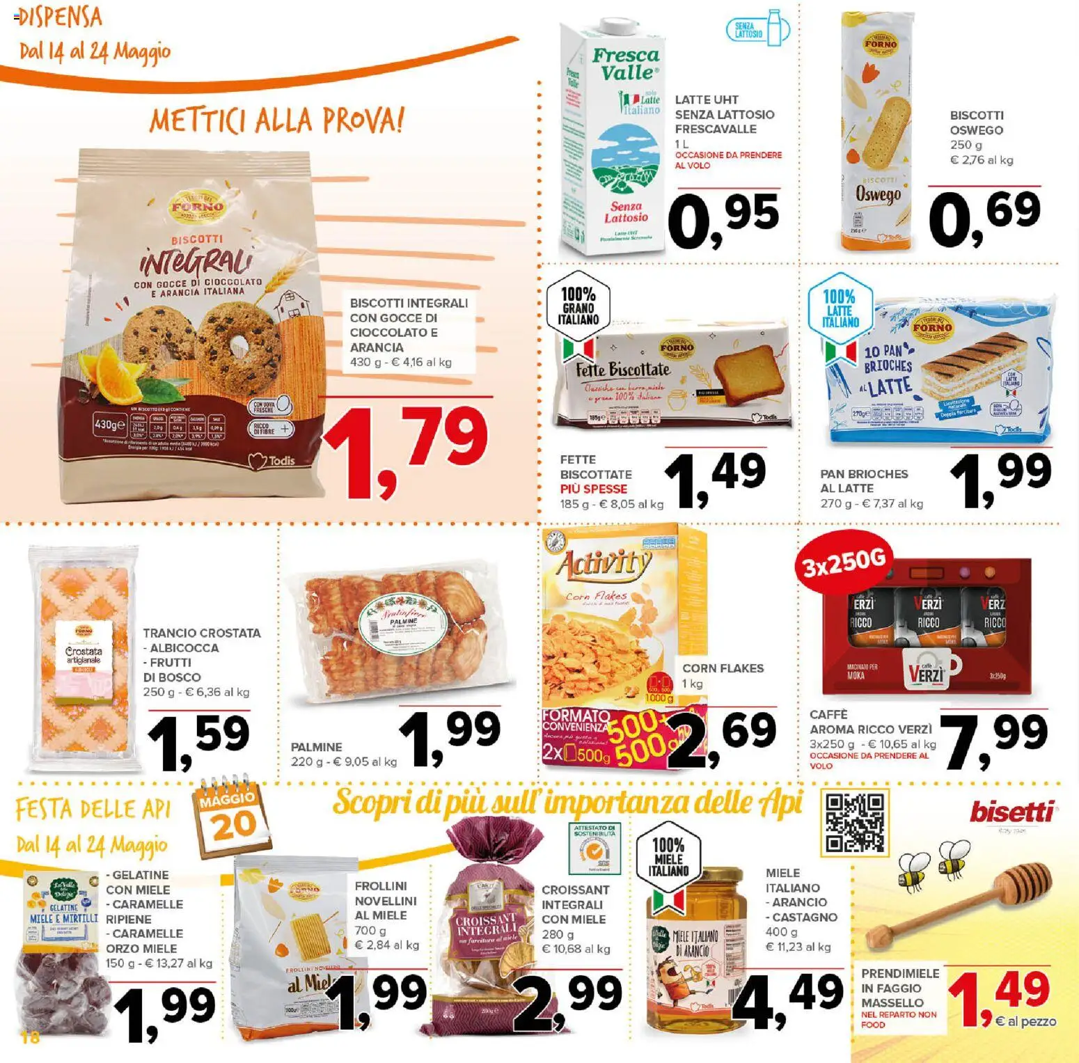 Volantino Todis del 14.05.2026 | Pagina: 18 | Prodotti: Cioccolato, Biscotti, Latte, Croissant