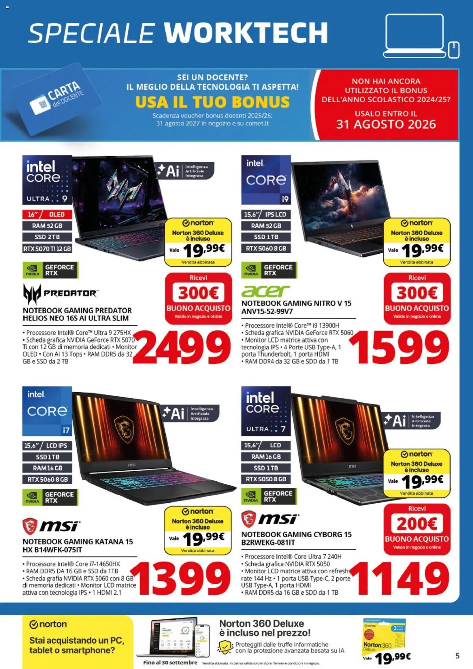 Volantino Comet del 27/08/2026 | Pagina: 5 | Prodotti: Monitor, Notebook, Tablet, USB