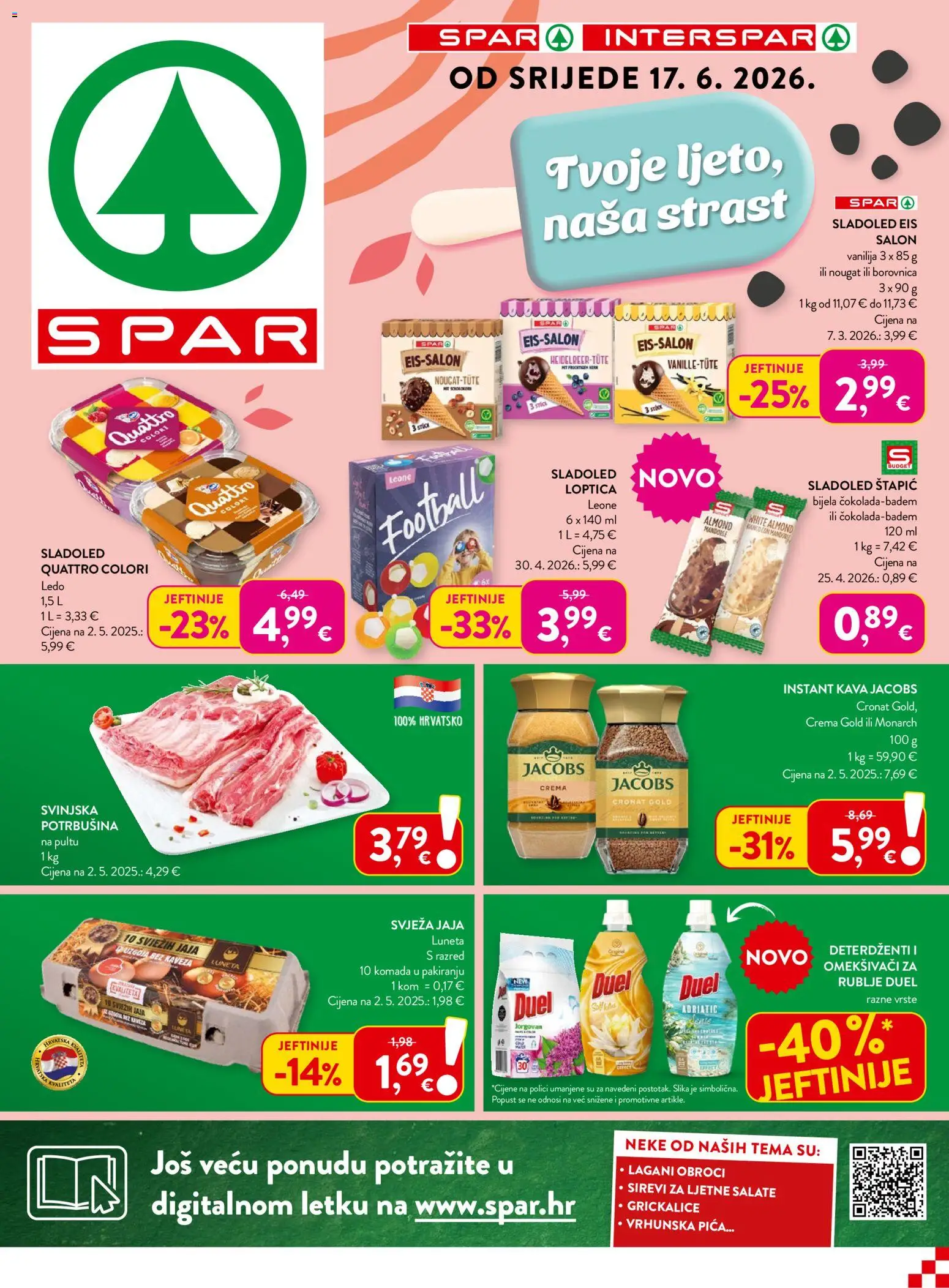 Spar katalog | vrijedi od 17.06.2026 | Stranica: 1 | Proizvodi: Jaja, Ledo, Sladoled, Borovnica