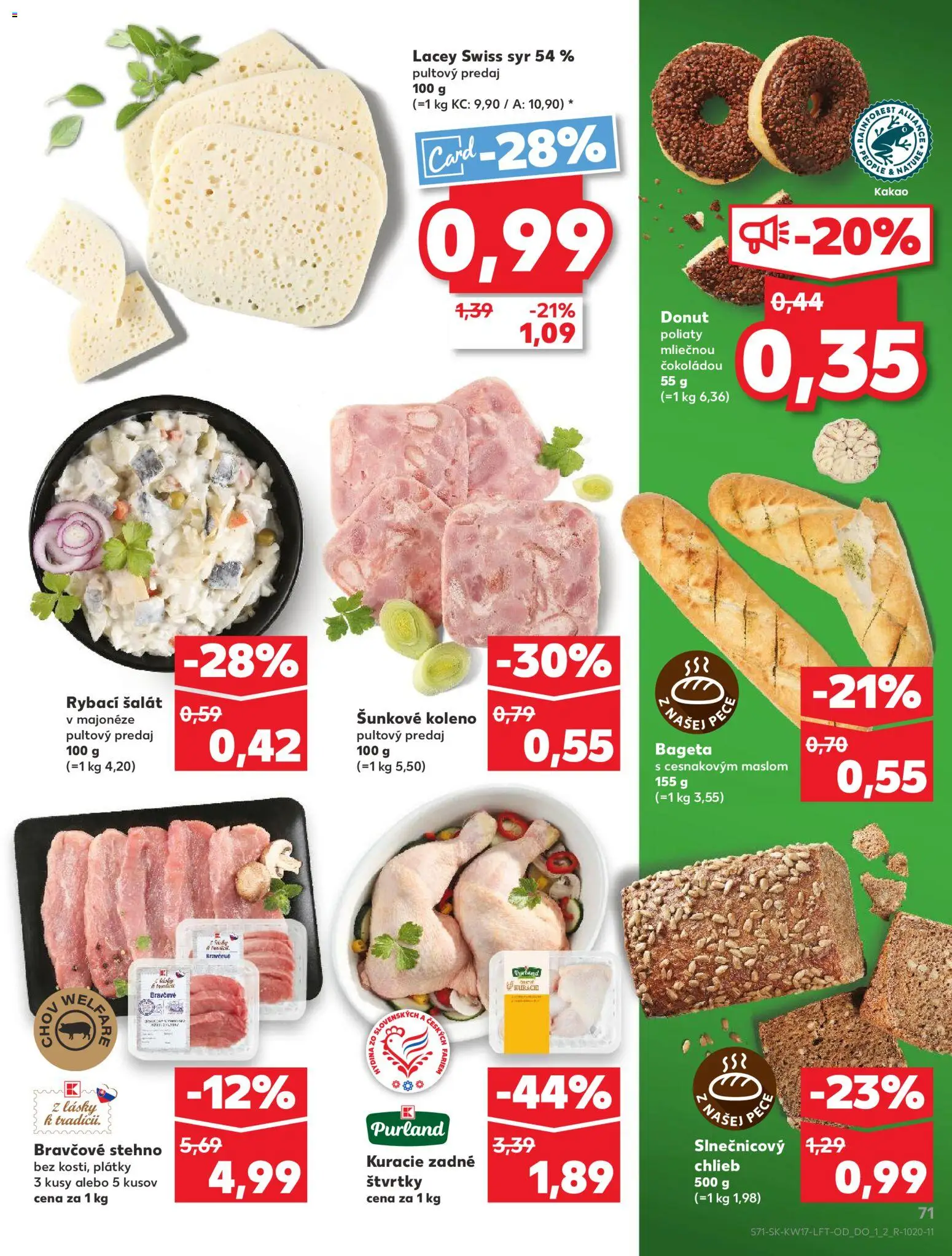 Nové Kaufland akcie – leták je platný od 23.04.2026 | Strana: 71 | Produkty: Syr, Donut, Bravčové stehno, Kakao
