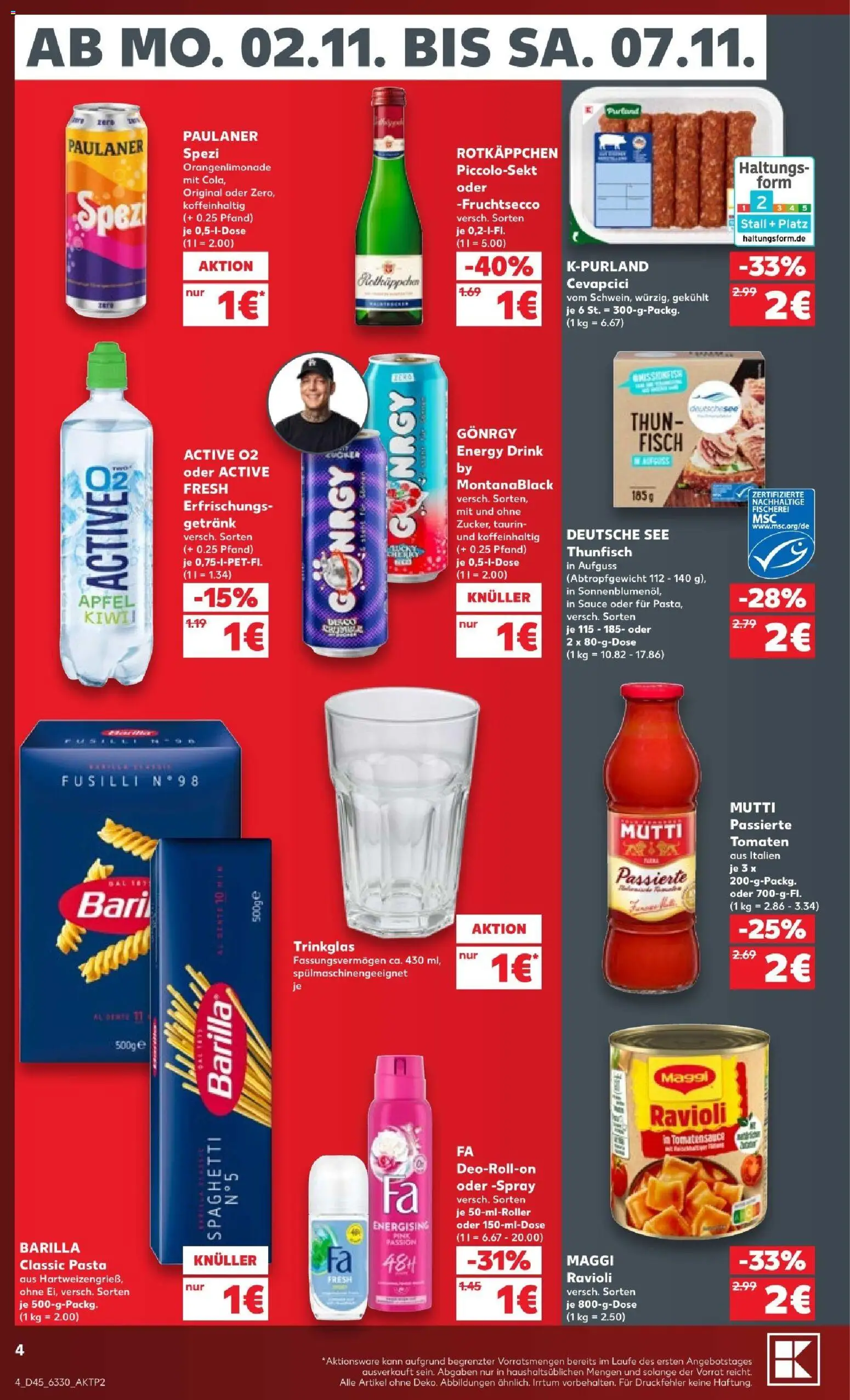 Kaufland Prospekt Hamburg – gültig ab 31.10.2026 | Seite: 4 | Produkte: Thunfisch, Fruchtsecco, Pasta, Paulaner