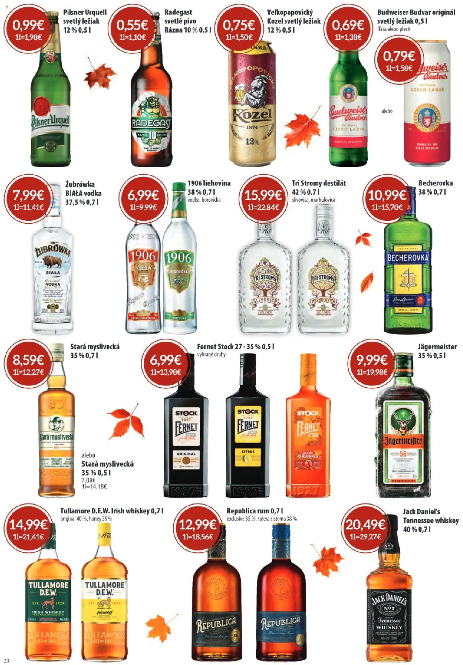 Nové KARMEN CBA akcie – leták je platný od 01.10.2026 | Strana: 23 | Produkty: Vodka, Fernet Stock, Destilát, Jack Daniel's