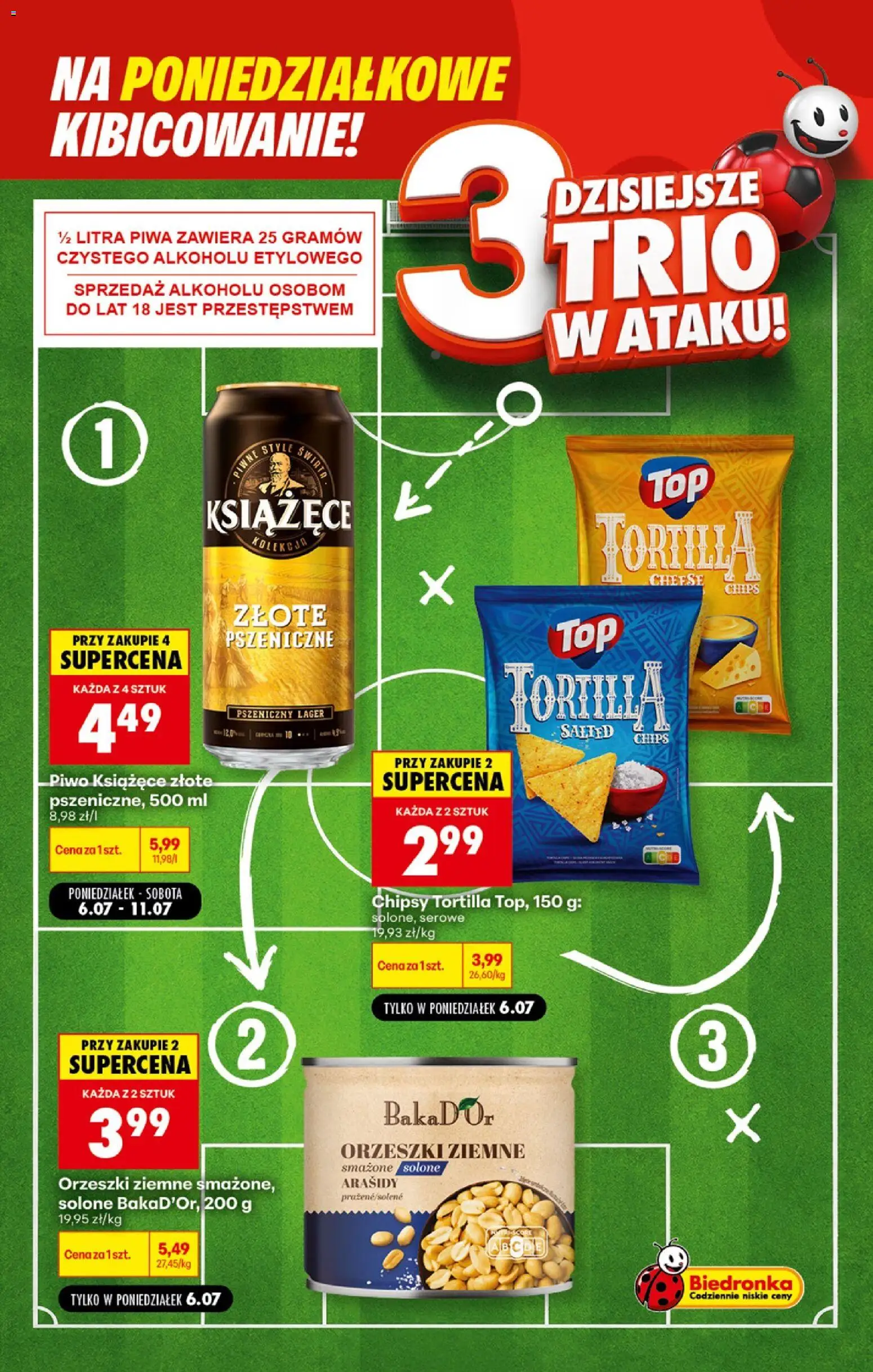 Biedronka gazetka - Football od 06.07.2026 | Strona: 4 | Produkty: Top, Tortilla, Orzeszki ziemne, Piwo