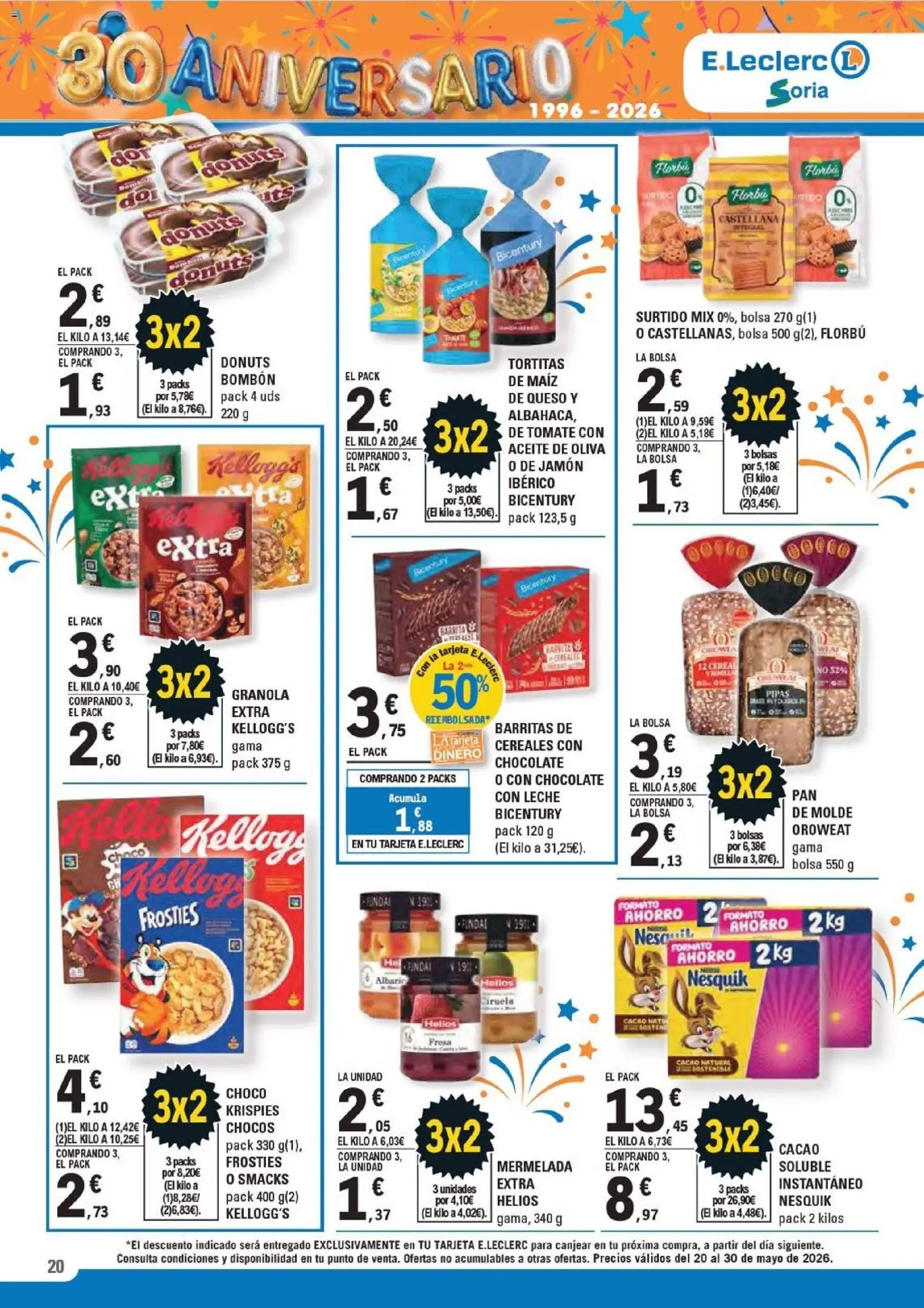 E.Leclerc Soria │ válido desde el 20.05.2026 | Página: 20 | Productos: Chocolate, Cereales, Bolsa, Donuts