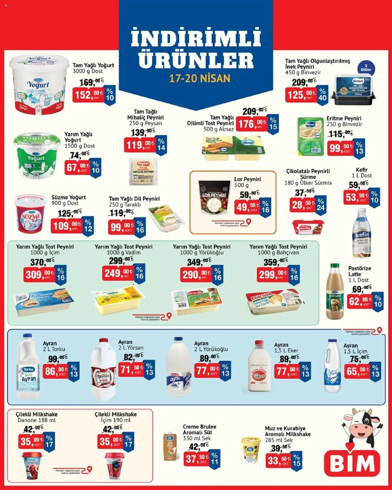 BİM - İndirimli Ürünler - 17.04.2026 tarihinden itibaren geçerlidir | Sayfa: 2 | Ürünler: Kefir, Süt, Yoğurt, Muz