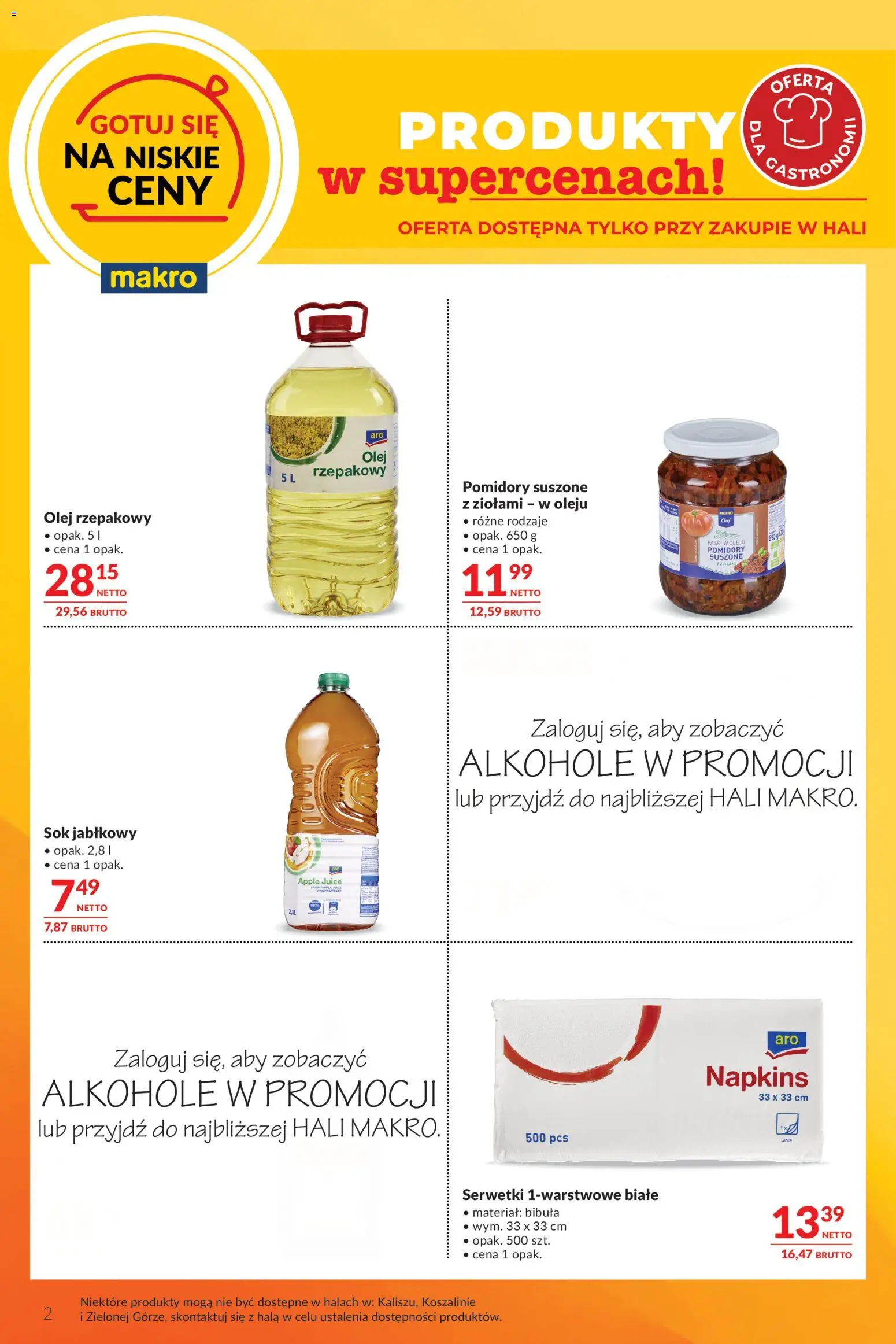 Makro gazetka - Oferta dla gastronomii od 14.04.2026 | Strona: 2 | Produkty: Olej rzepakowy, Sok jabłkowy, Pomidory suszone, Sok
