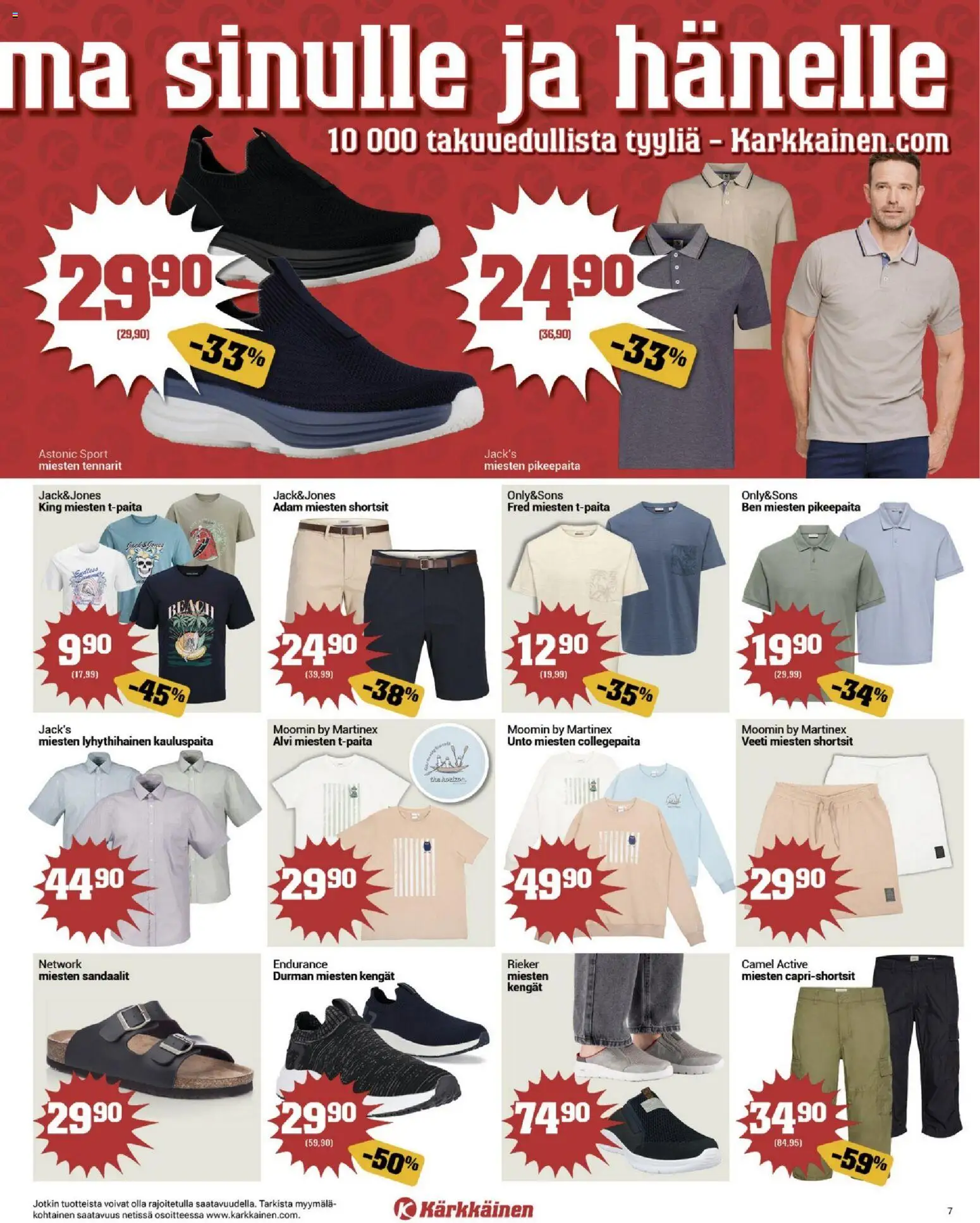 Kärkkäinen tarjoukset – voimassa 20.05.2026 alkaen | Sivu: 7 | Tuotteet: Kauluspaita, Shortsit, Sandaalit