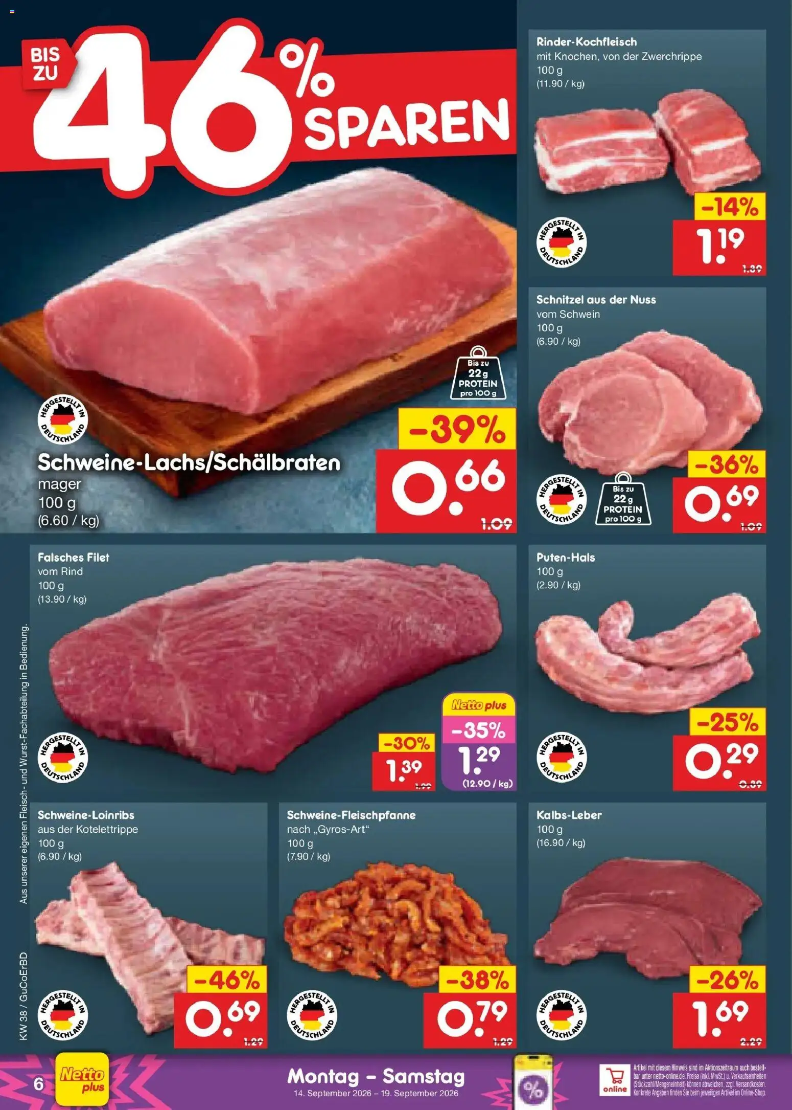 Netto Marken-Discount Prospekt Augustusburg – gültig ab 14.09.2026 | Seite: 8 | Produkte: Schnitzel, Kalbsleber, Fleisch